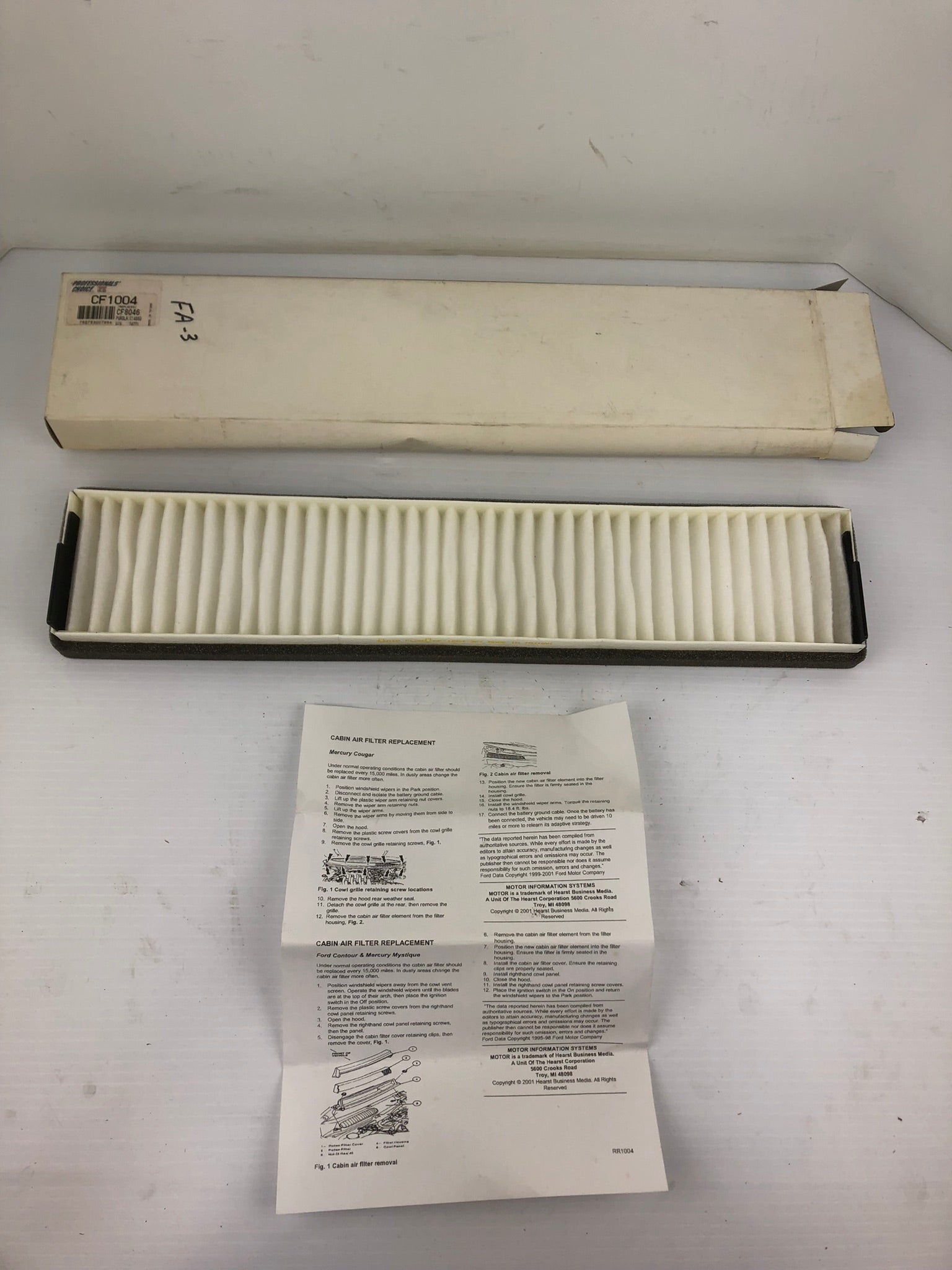 Professionals Choice CF1004 Cabin Air Filter FA-3