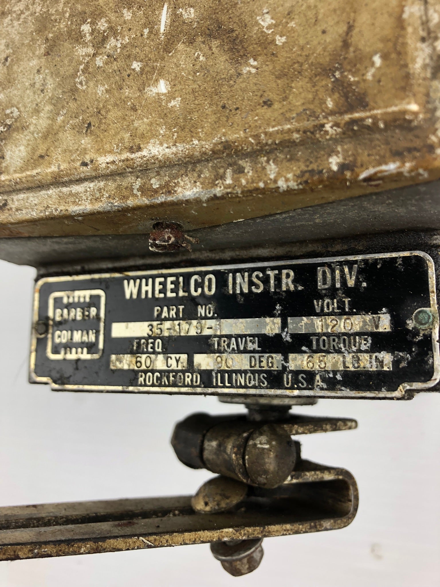 Barber Colman 35-179-1 Actuator Wheelco 120 V 60 Cycle 90 Degree Torque 65 LB-IN