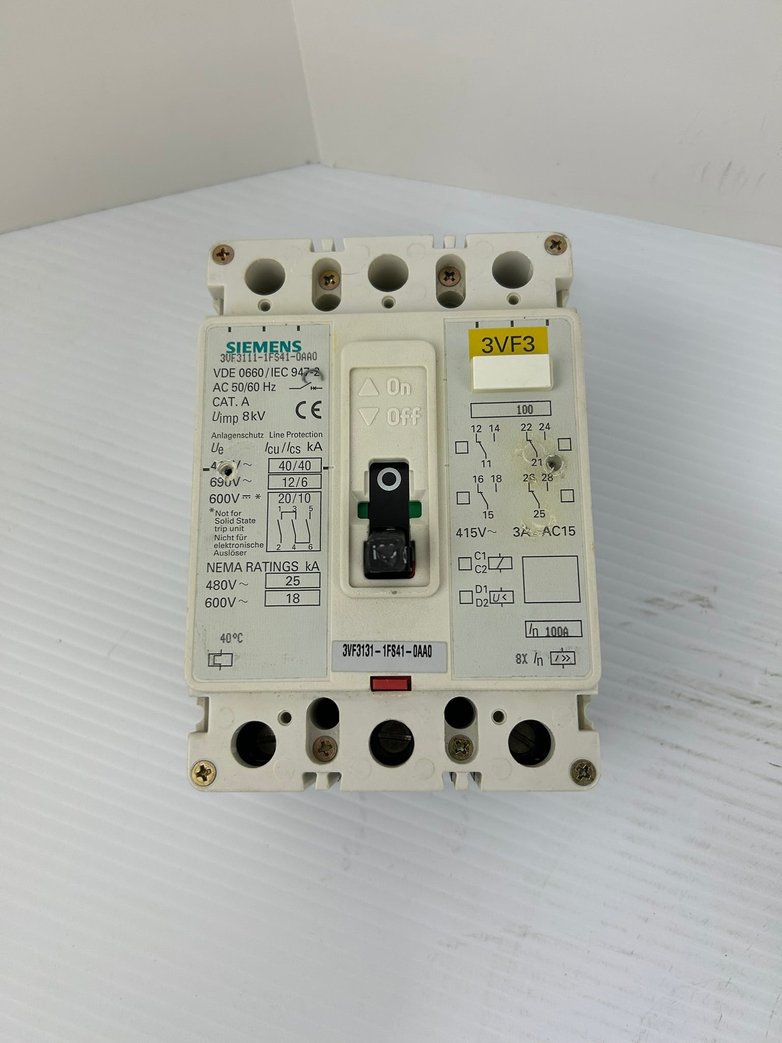 Siemens 3VF3111-1FS41-0AA0 Circuit Breaker AC 50/60Hz CAT A
