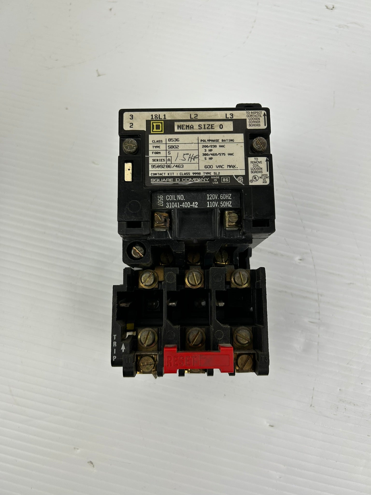 Square D 8536 SB02 Series A Starter Nema Size 0