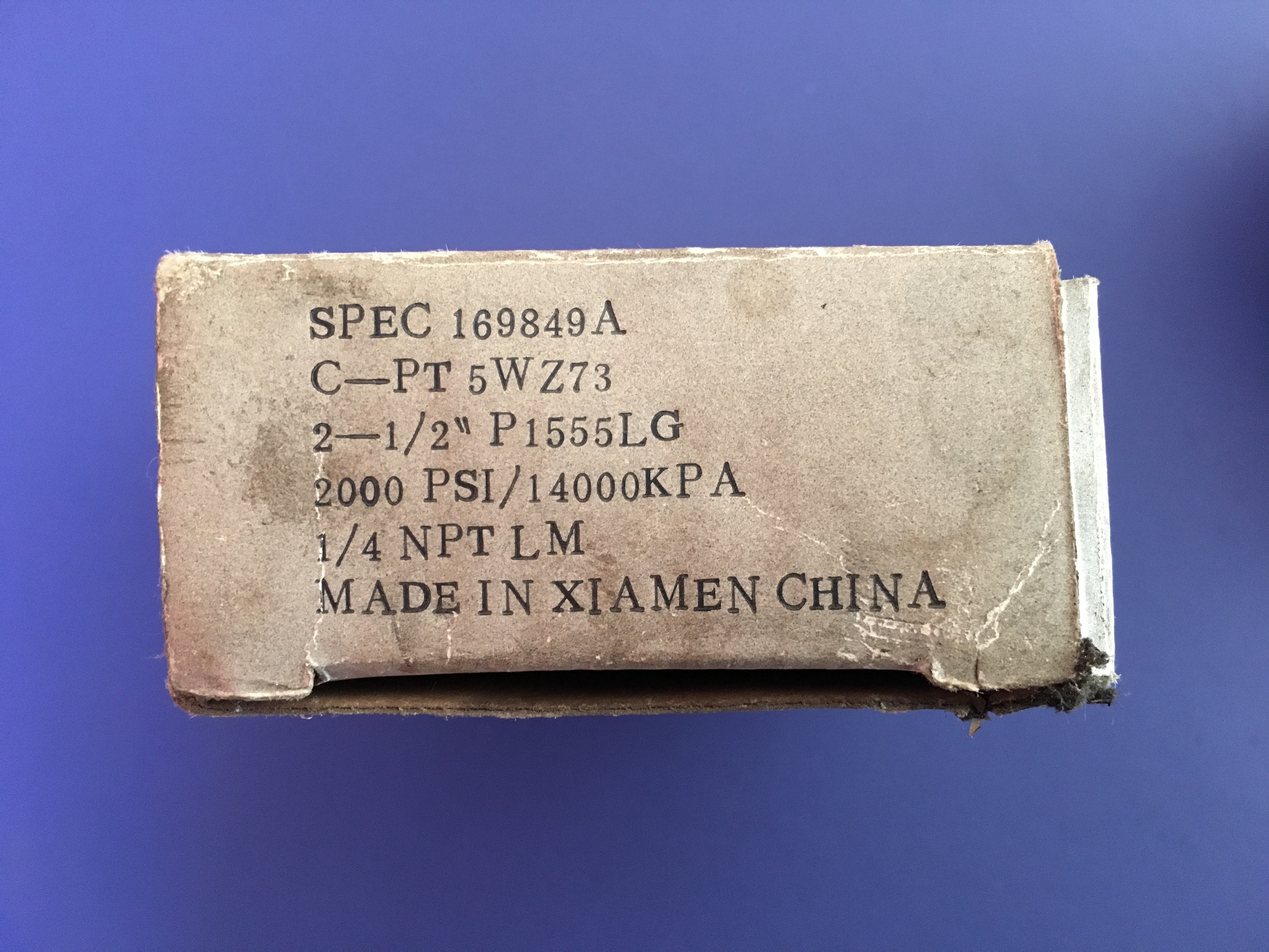 Westward Liquid Filled Pressure Gauge 5WZ73, 2000 PSI