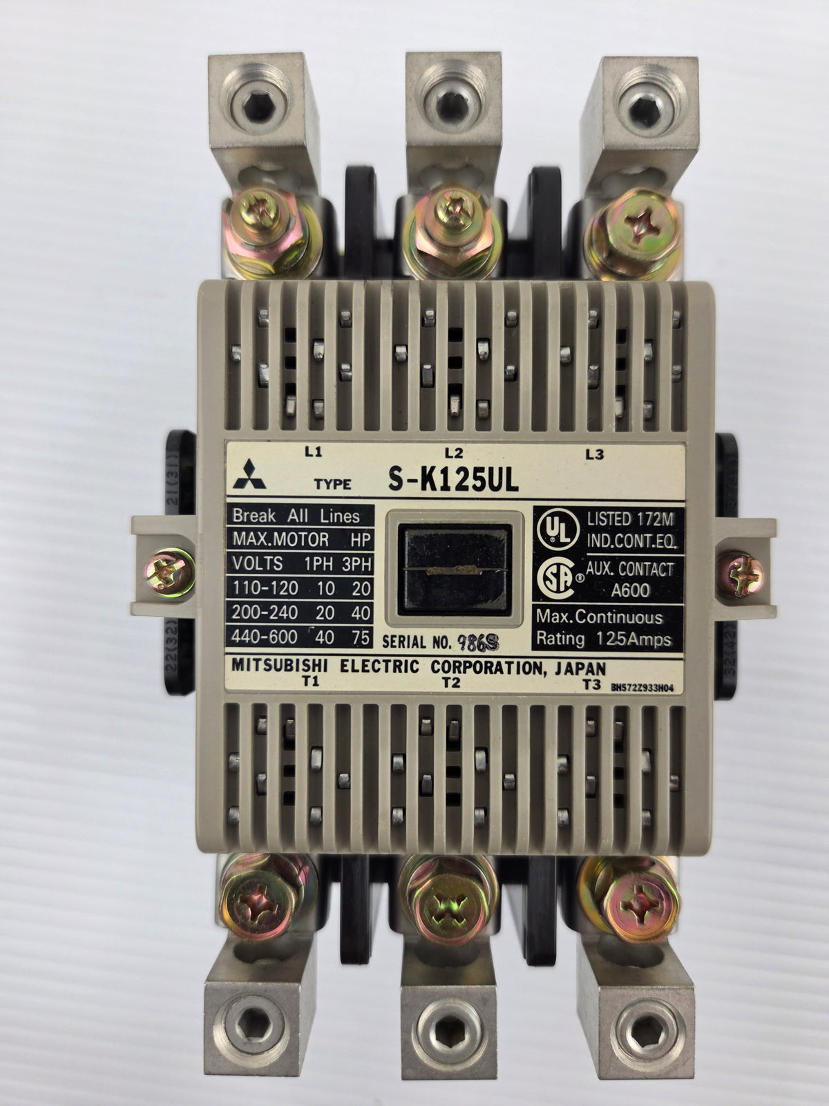 Mitsubishi S-K125UL Magnetic Contactor 125A 3-Pole 75HP 600V - FREE US Shipping