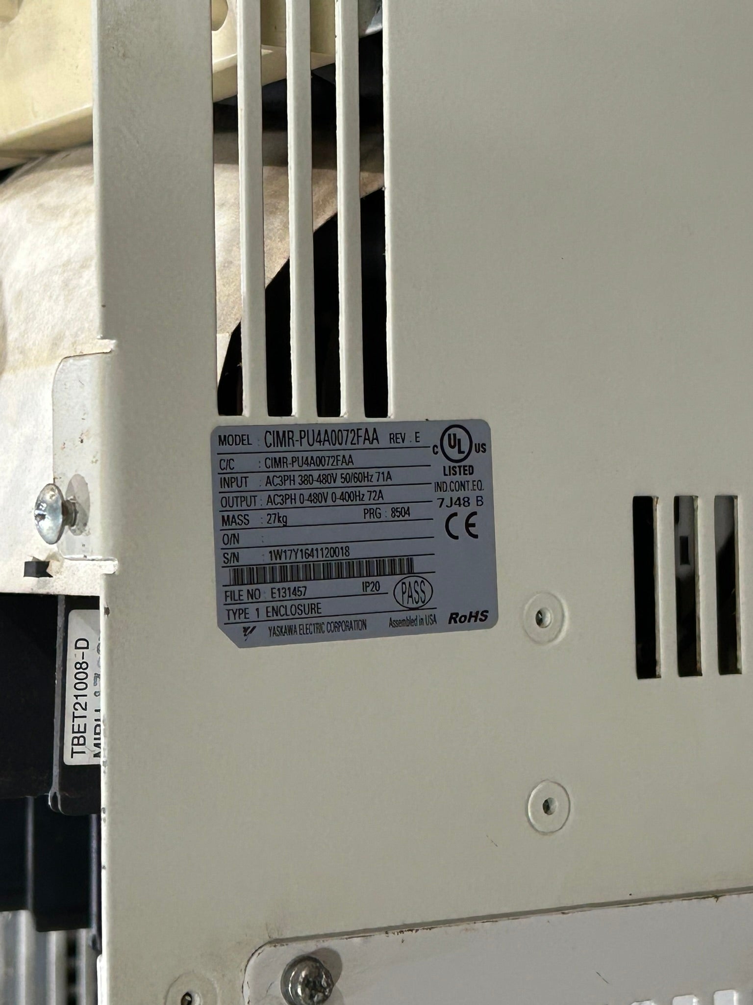 Yaskawa Electric CIMR-PU4A0072FAA AC Industrial Drive Rev E P1000 - No Top Cover