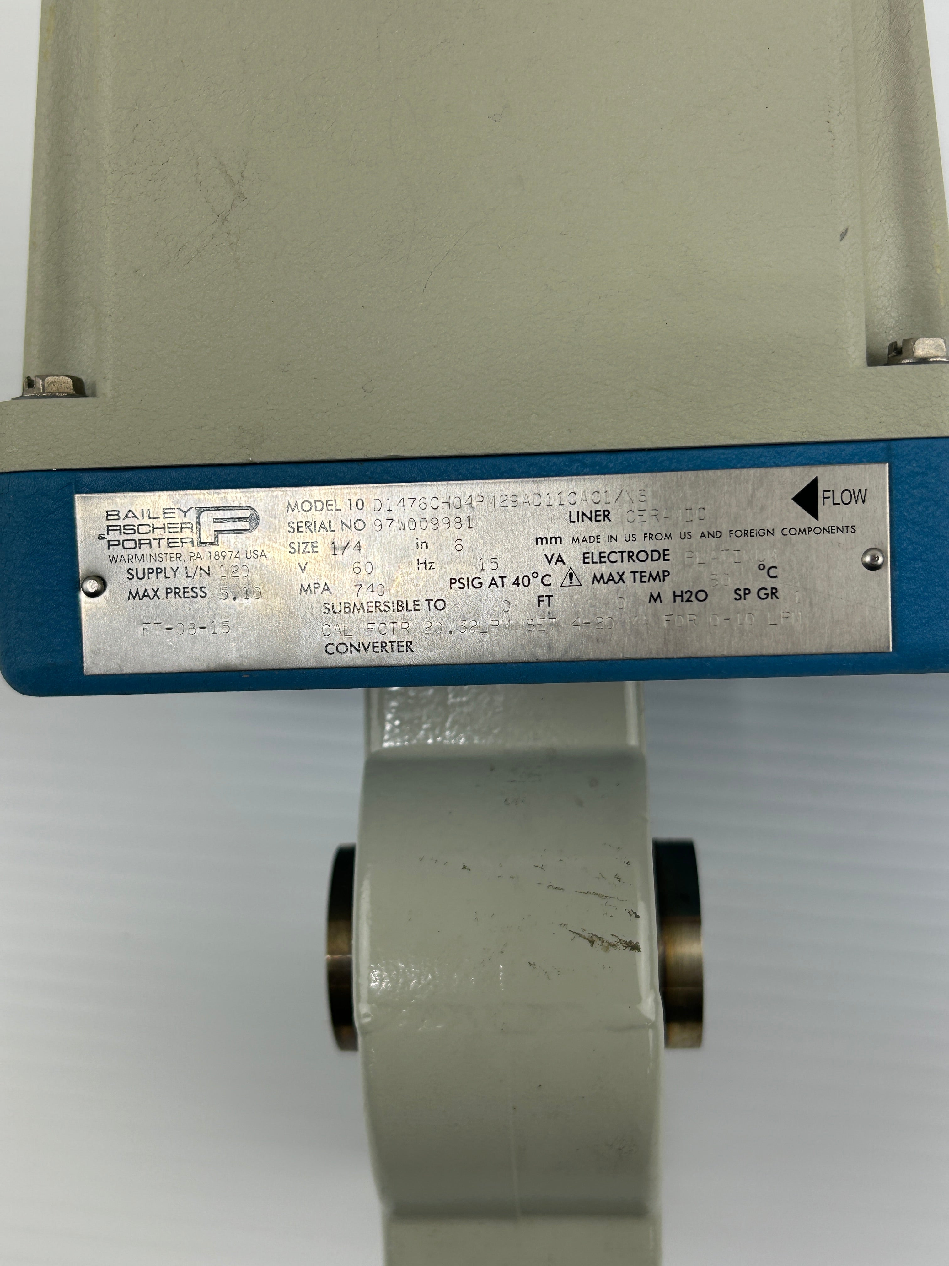 ABB Bailey Fischer & Porter 10D1476CH04PM29AD11CAC1/NS Flow Meter 1/4" 15VA