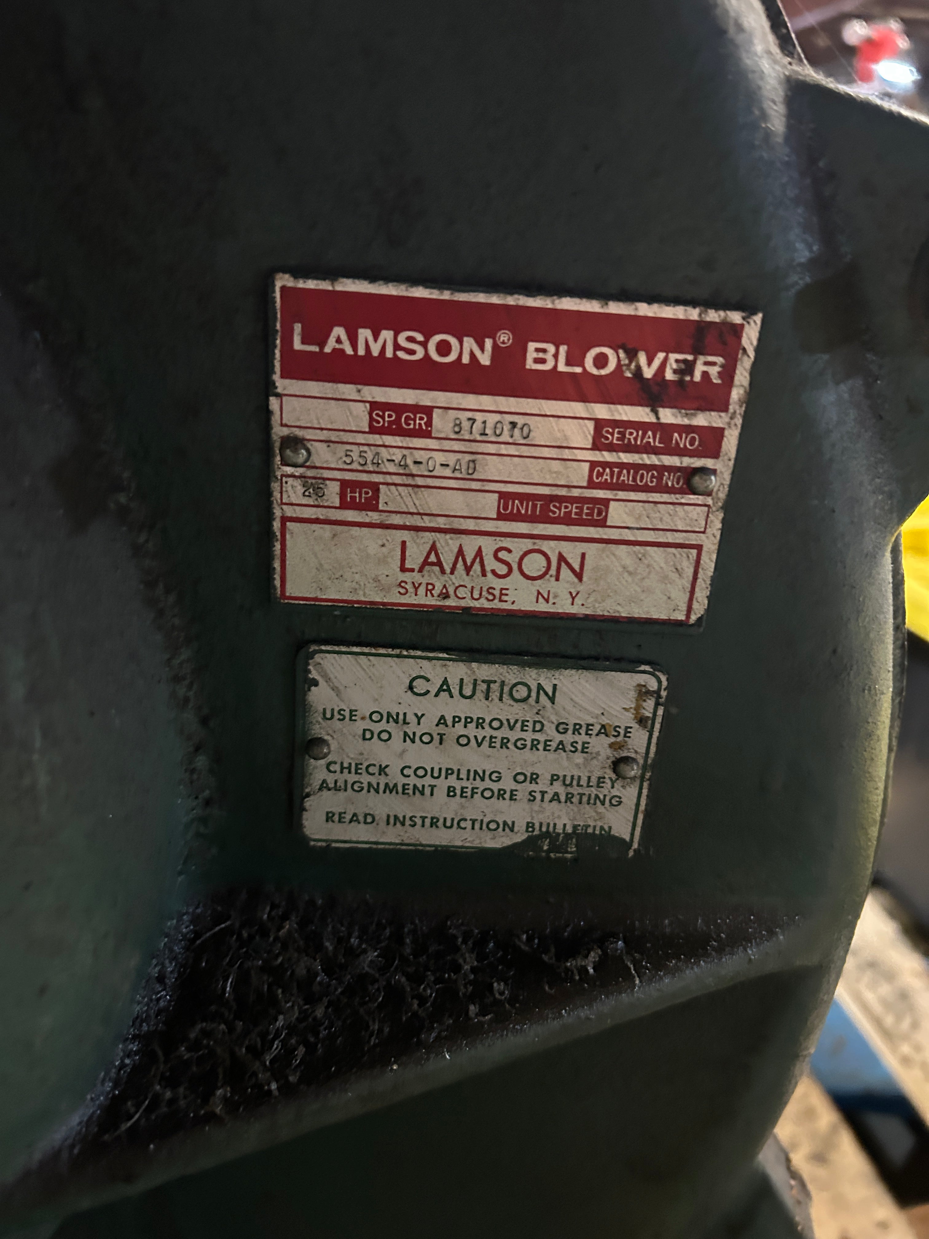 Lamson Blower 554-4-0-AD 871070 25 HP Baldor Motor with Stoddard Silencers F64-5