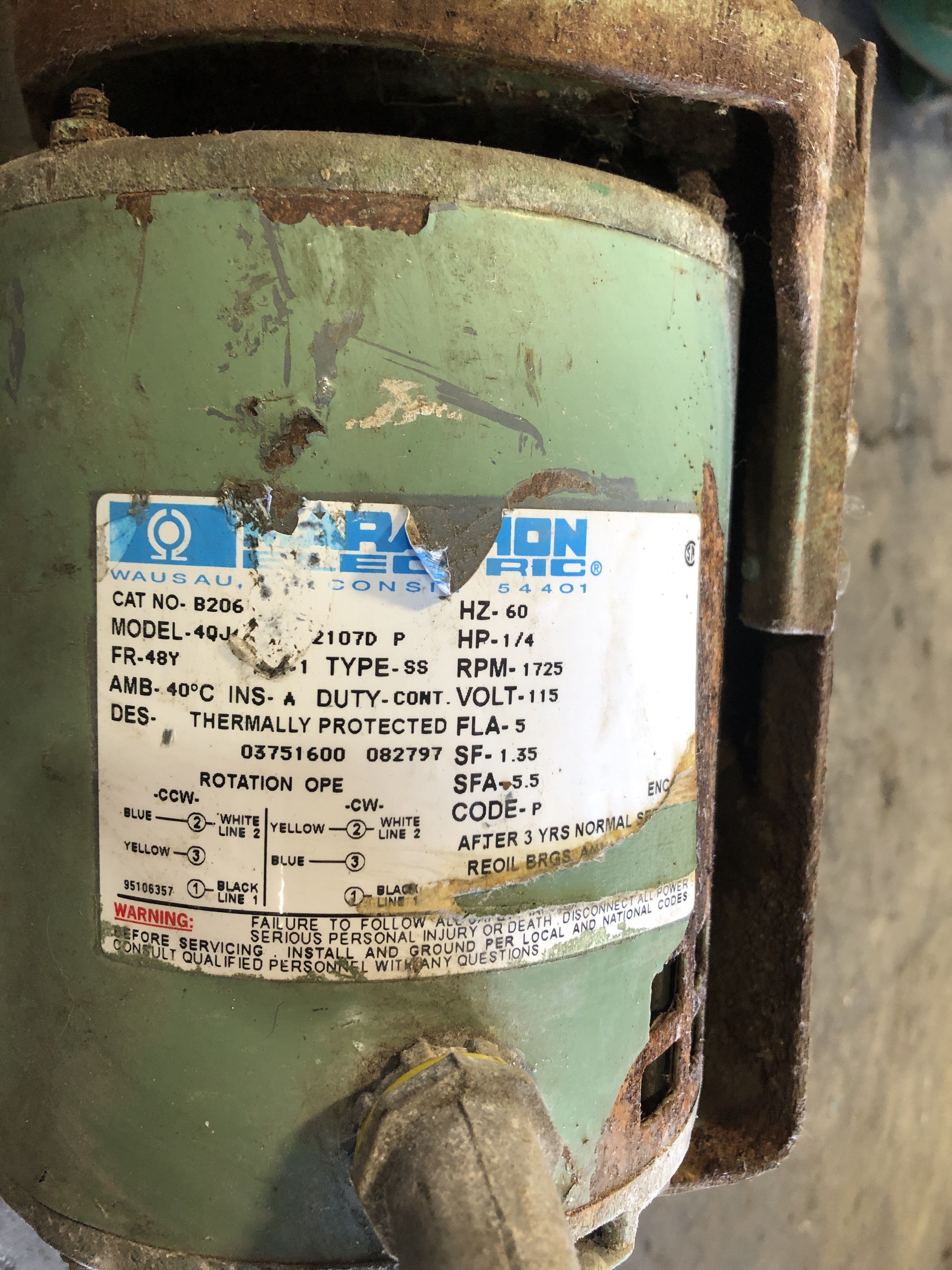 Marathon Motor B206 with Taco Pump 1/4HP 1725 RPM 48Y Frame