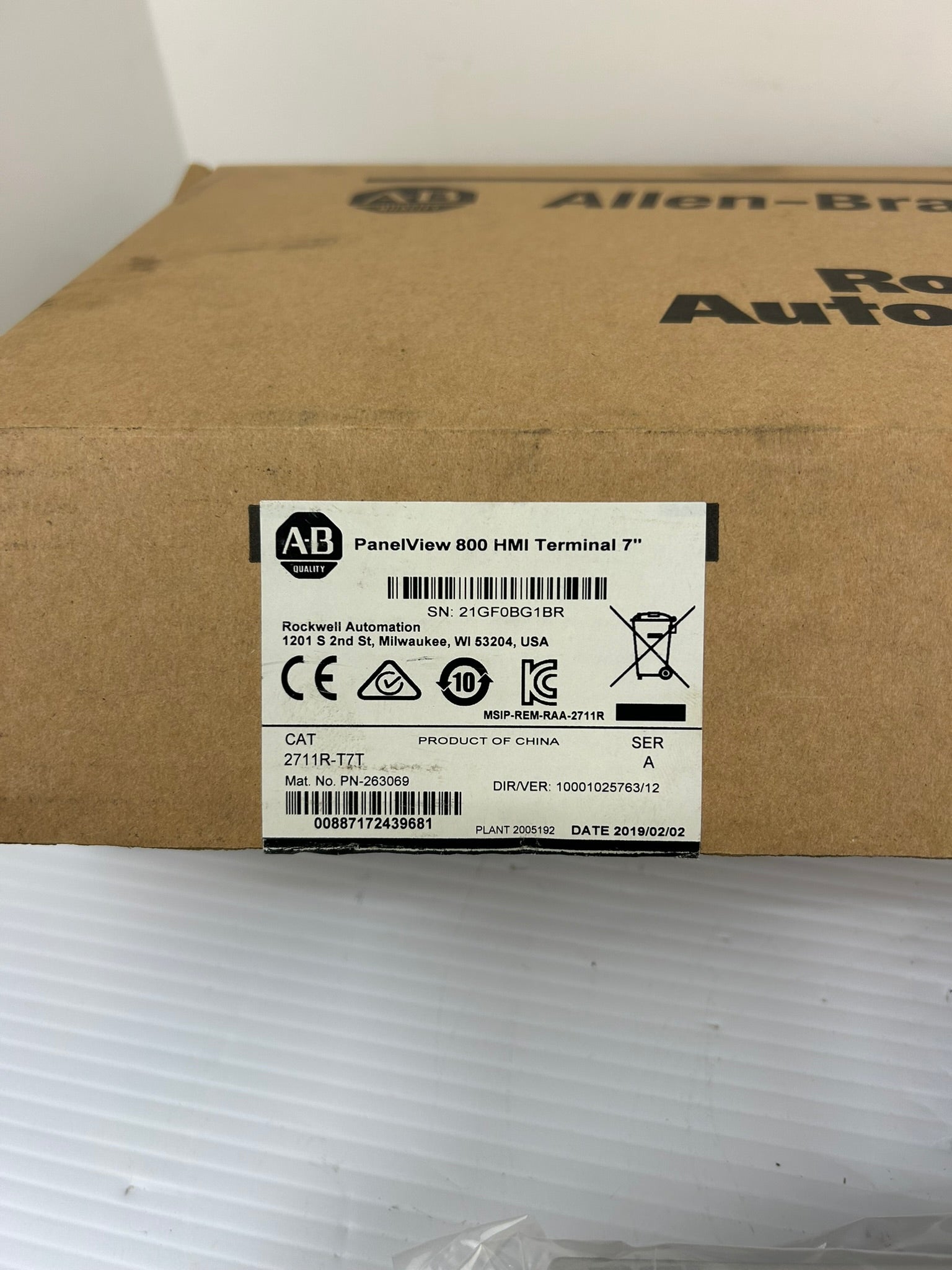 Allen-Bradley 2711R-T7T PanelView 800 7" HMI Touch Terminal Screen