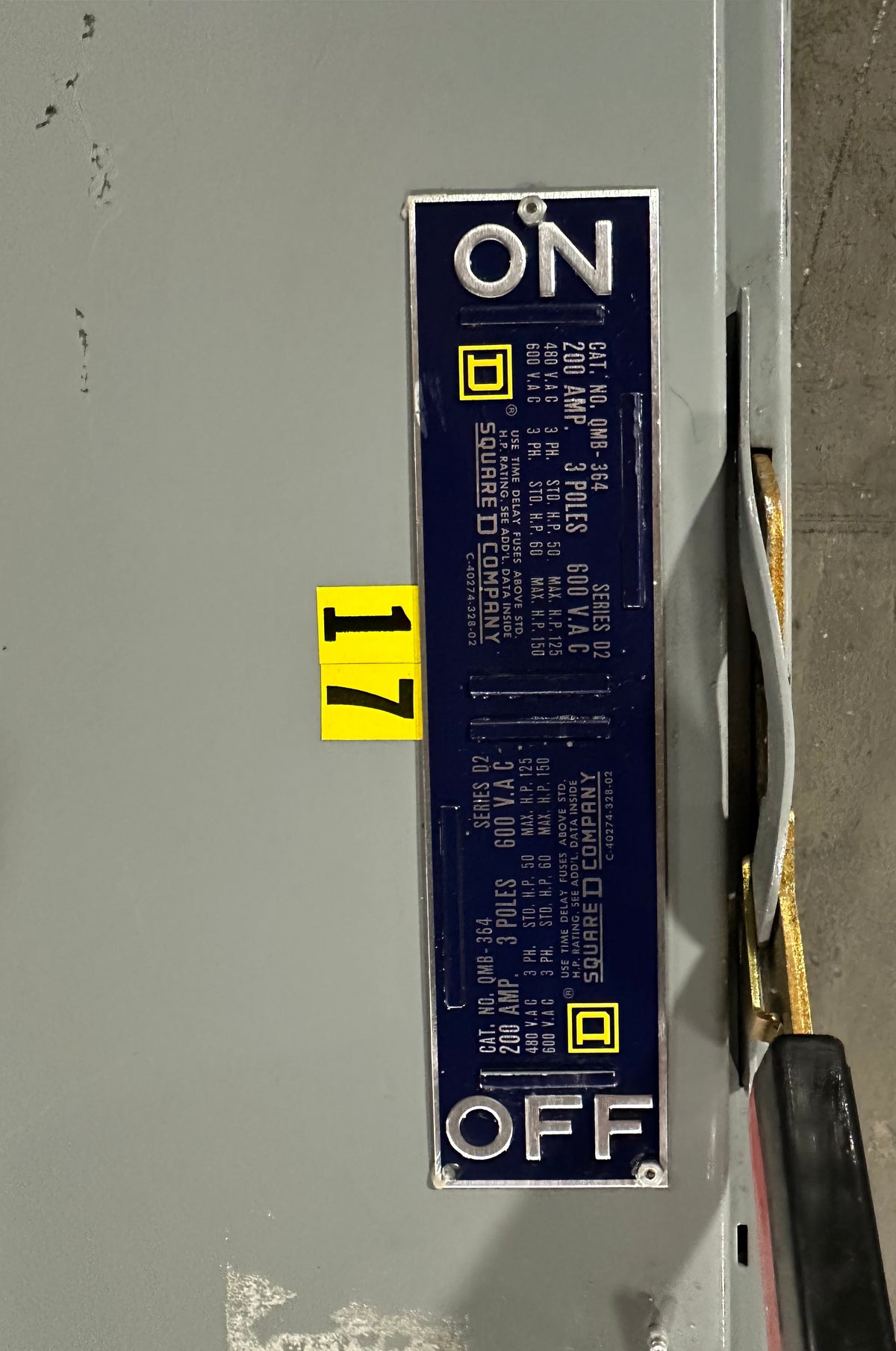 Square D QMB-364 Panelboard Switch with Fuses 200 Amps 3 Pole 600 VAC QMB364W