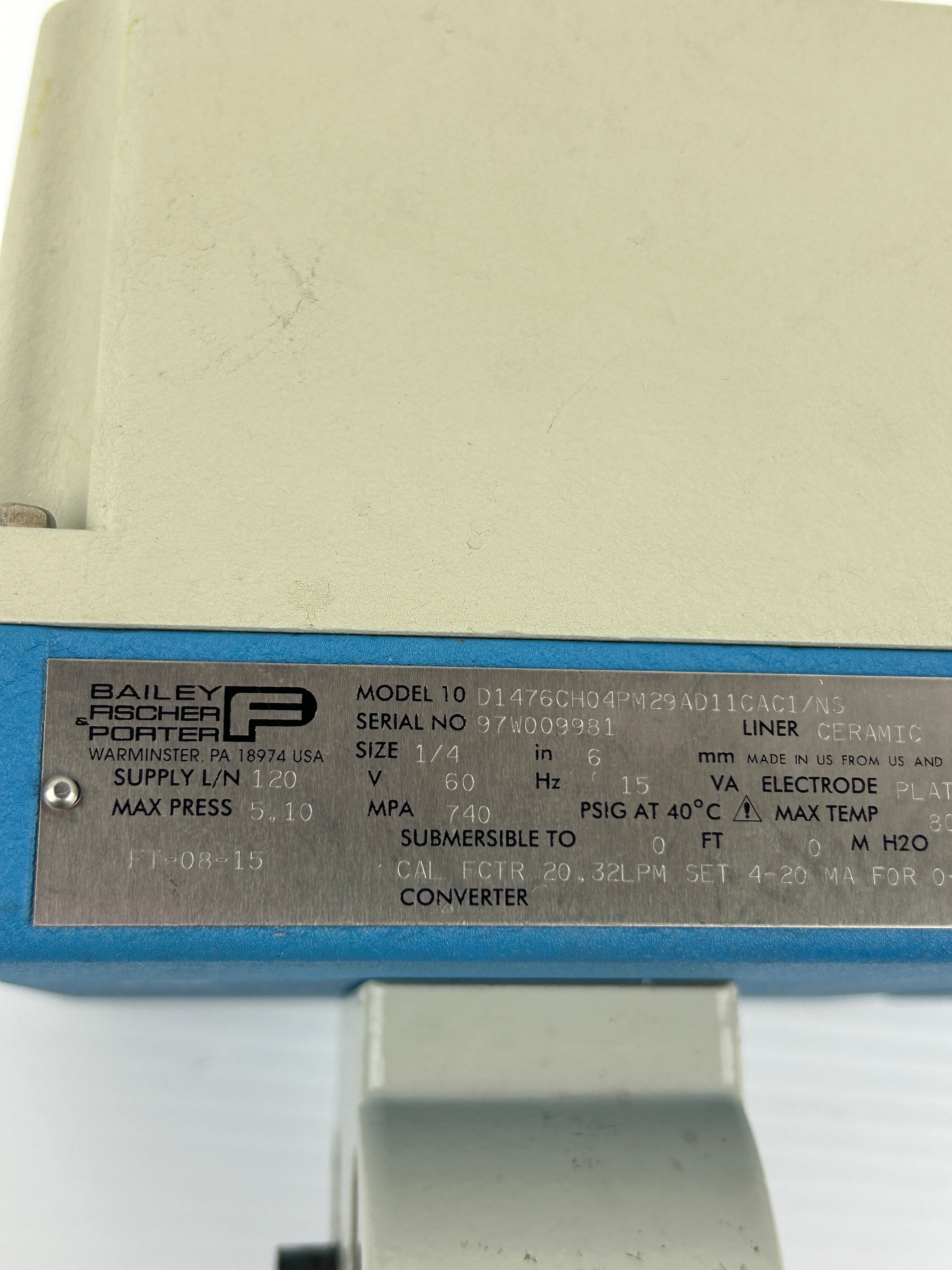 ABB Bailey Fischer & Porter 10D1476CH04PM29AD11CAC1/NS Flow Meter 1/4" 15VA