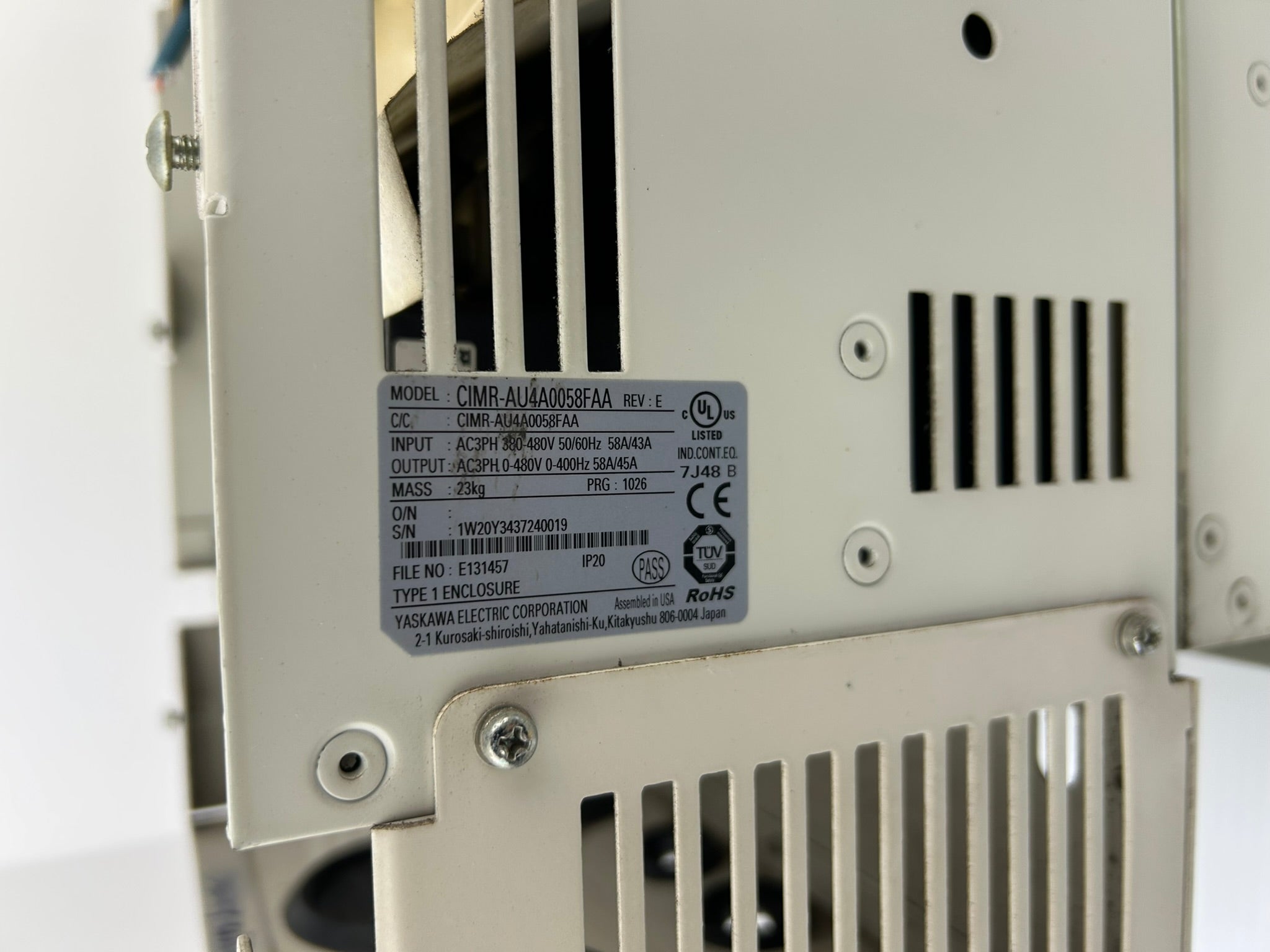 Yaskawa Electric CIMR-AU4A0058FAA Industrial AC Drive Rev E - Missing Top Cover