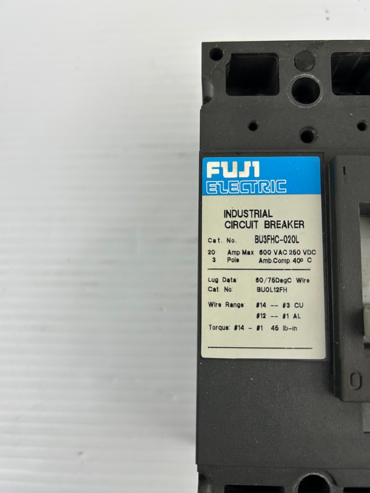 Fuji Electric BU3FHC-020L Industrial Circuit Breaker 20A 3 Pole 600VAC 250VDC