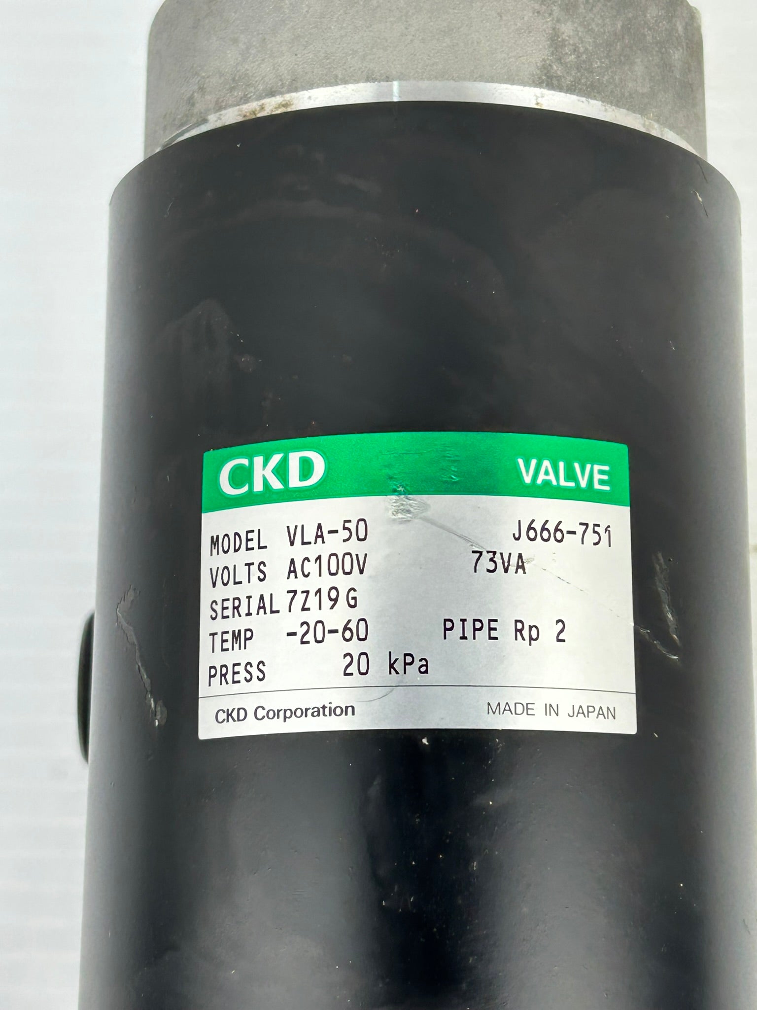 CKD VLA-50 Gas Cutoff Valve J666-751 100VAC 73VA 20kPa