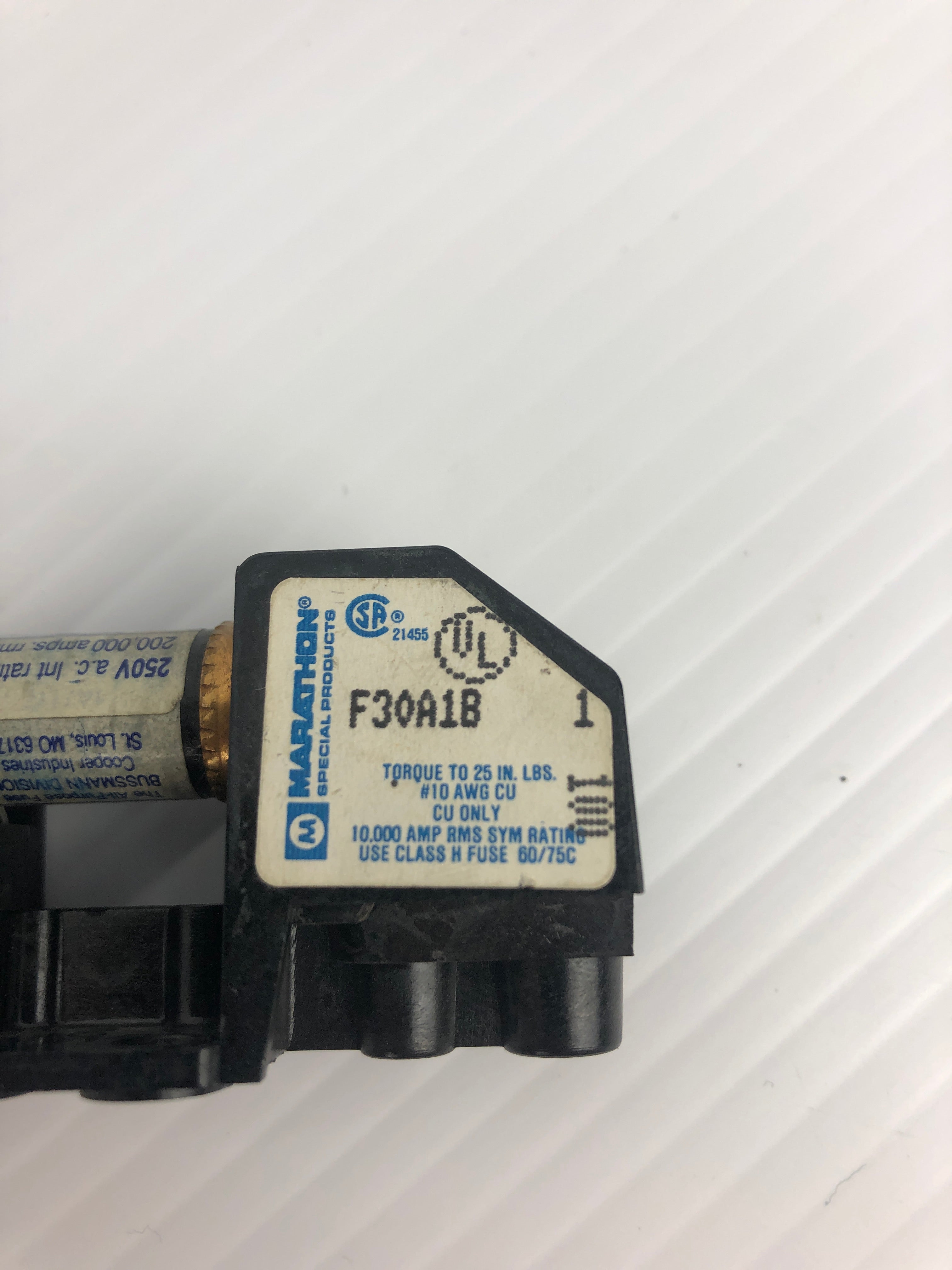 Marathon F30A1B Fuse Holder with Fusetron FRN-R-1 Fuse 250V 1A