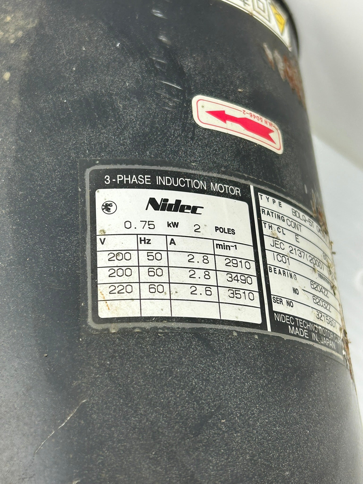 Nidec BDLQ-5T 040T0 3 Phase Induction Fan Motor 0.75kW 2 Poles