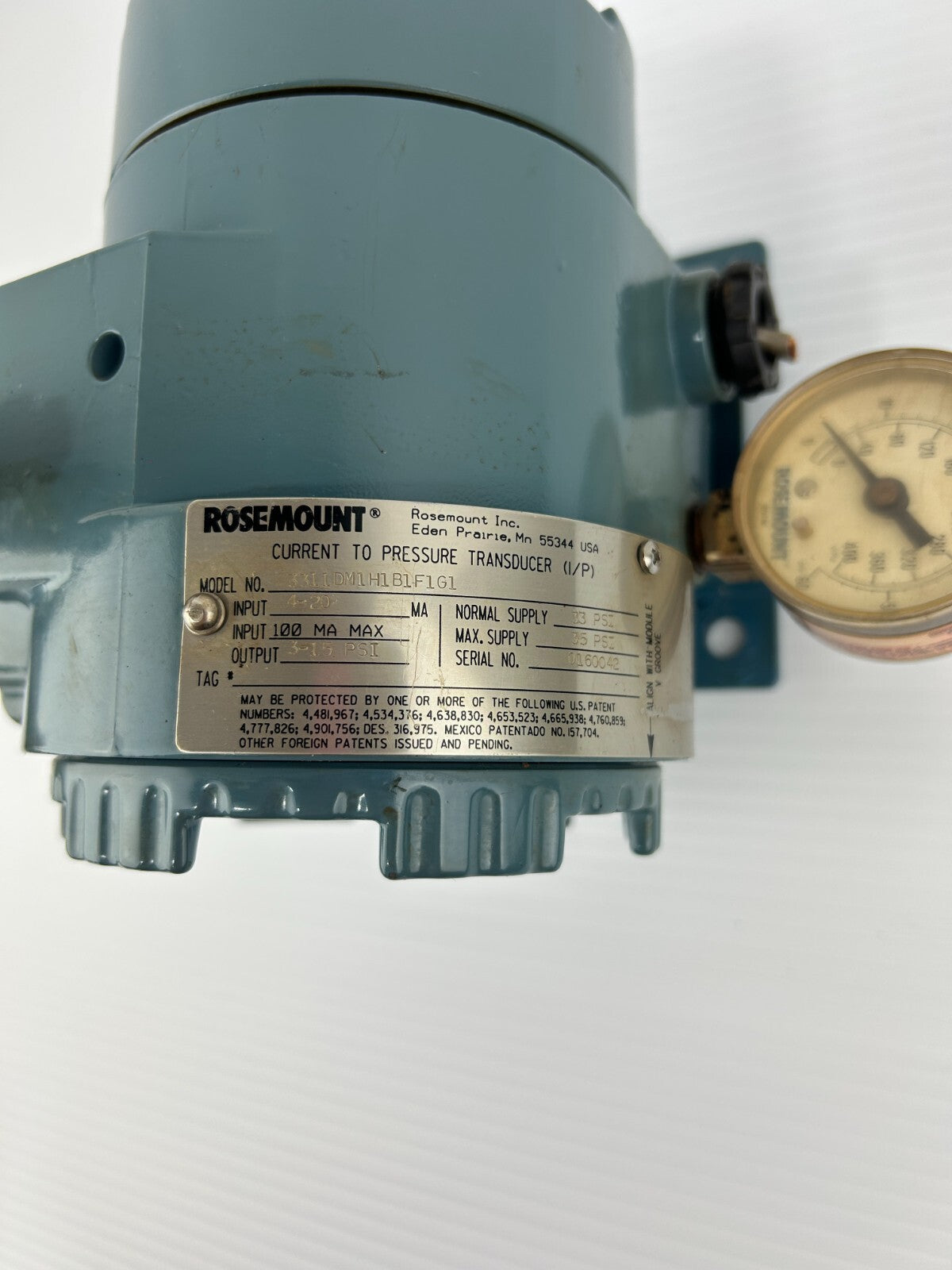 Rosemount 3311DM1H1B1F1G1 Pressure Transducer 4-20mA / 100mA Max 3-15 PSI