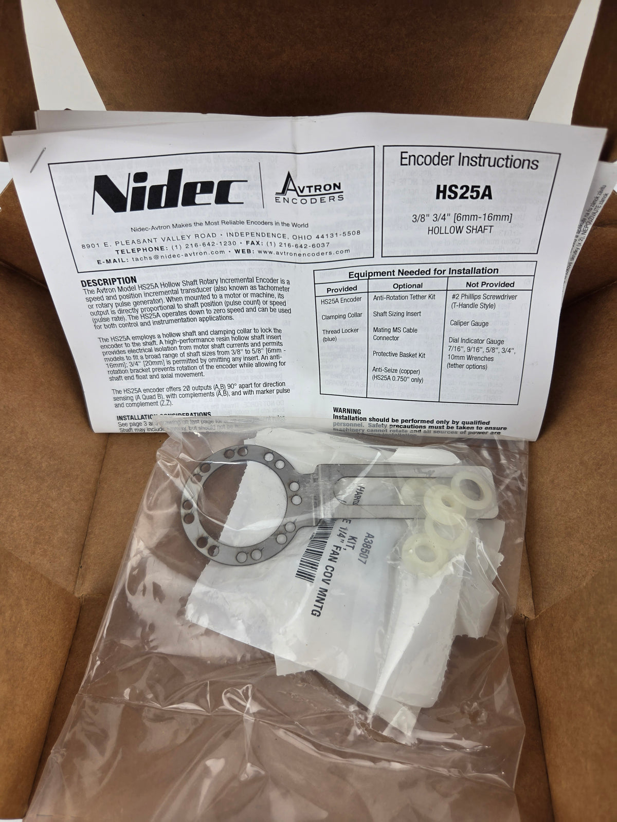 Avtron HS25A Hollow Shaft Incremental Rotary Encoder 28V Nidec HS25AY1CWE0DA905