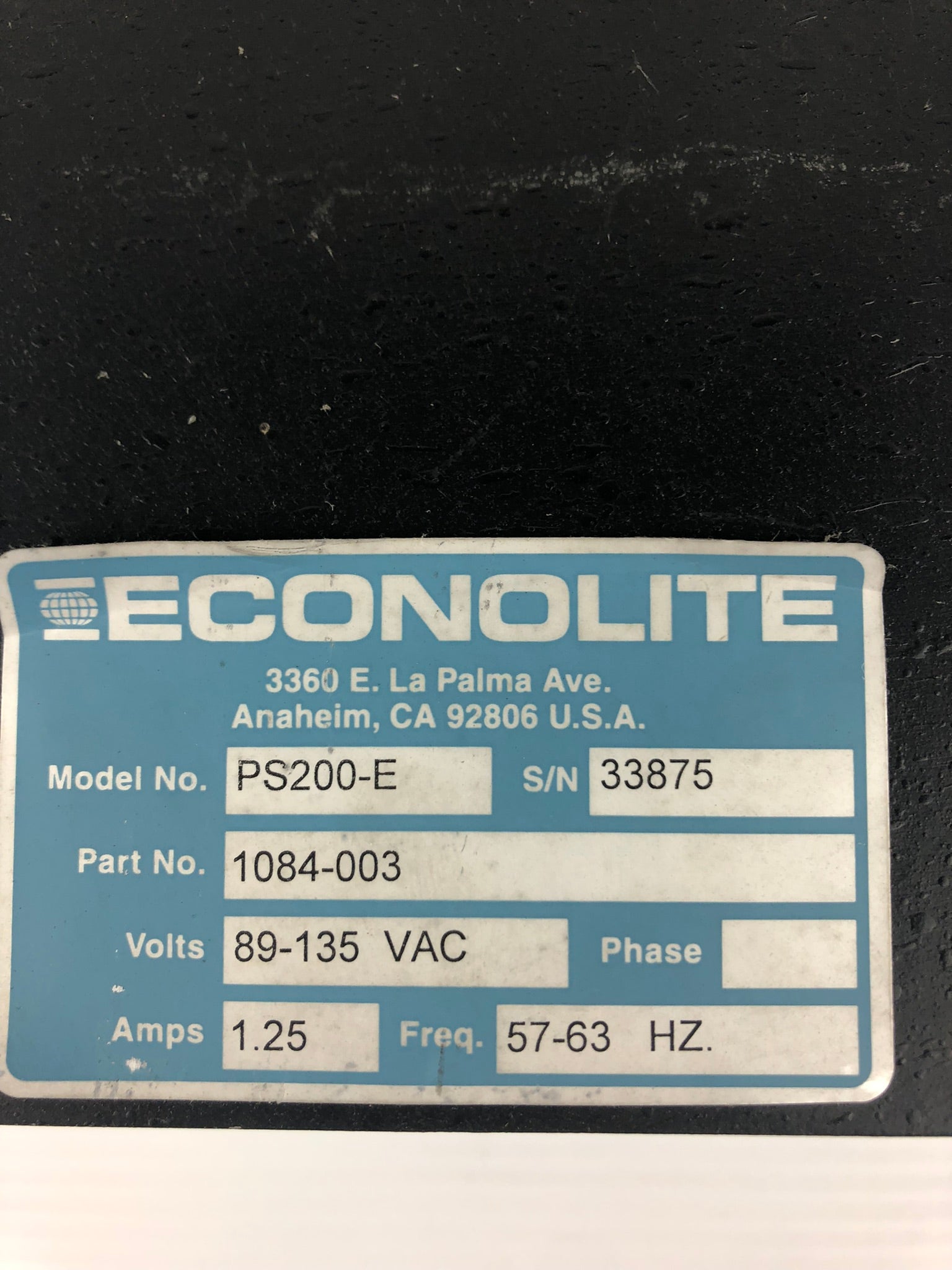 Econolite PS200-E Cabinet Power Supply 89-135VAC 1.25 A 57-63 Hz