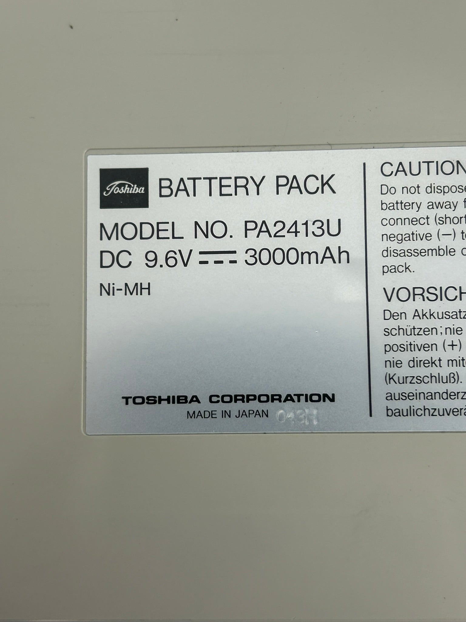 Toshiba PA2413U Battery Pack NI-MH 3000mAh 9.6V