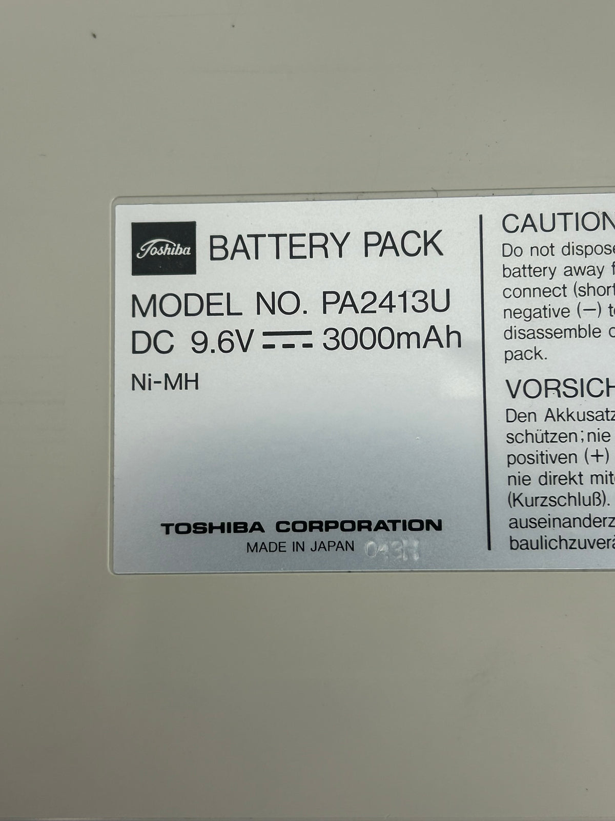 Toshiba PA2413U Battery Pack NI-MH 3000mAh 9.6V