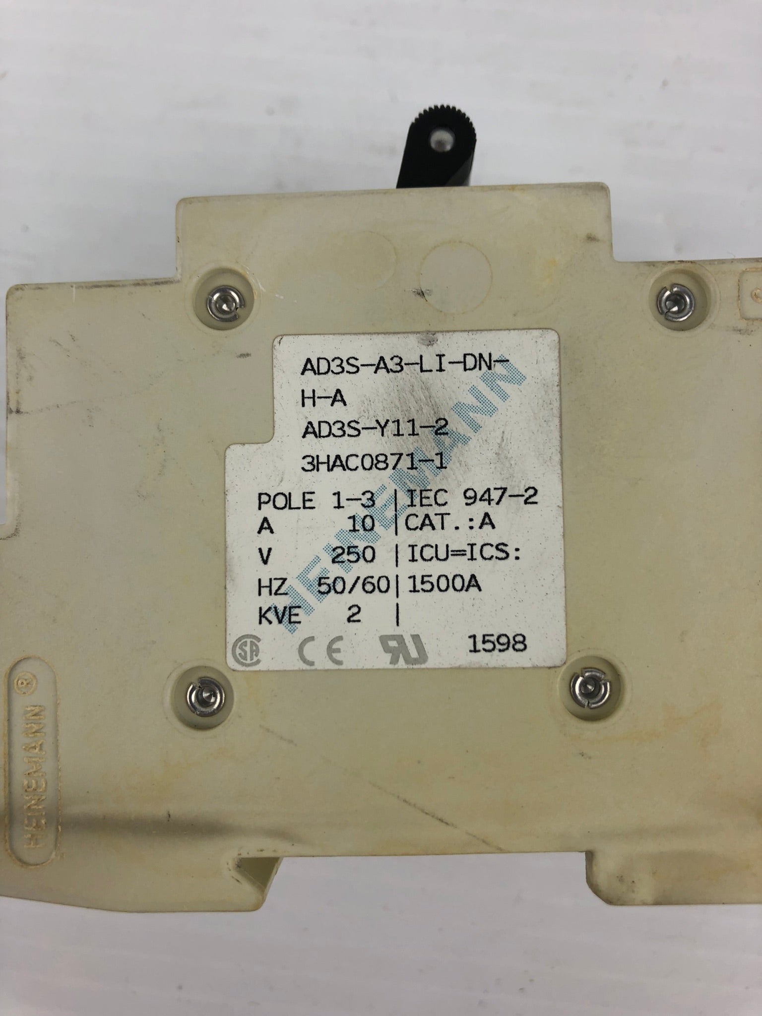Heinemann AD3S-A3-LI-DN-H-A Circuit Breaker 3 Pole AD3S-Y11-2 3HAC0871-1