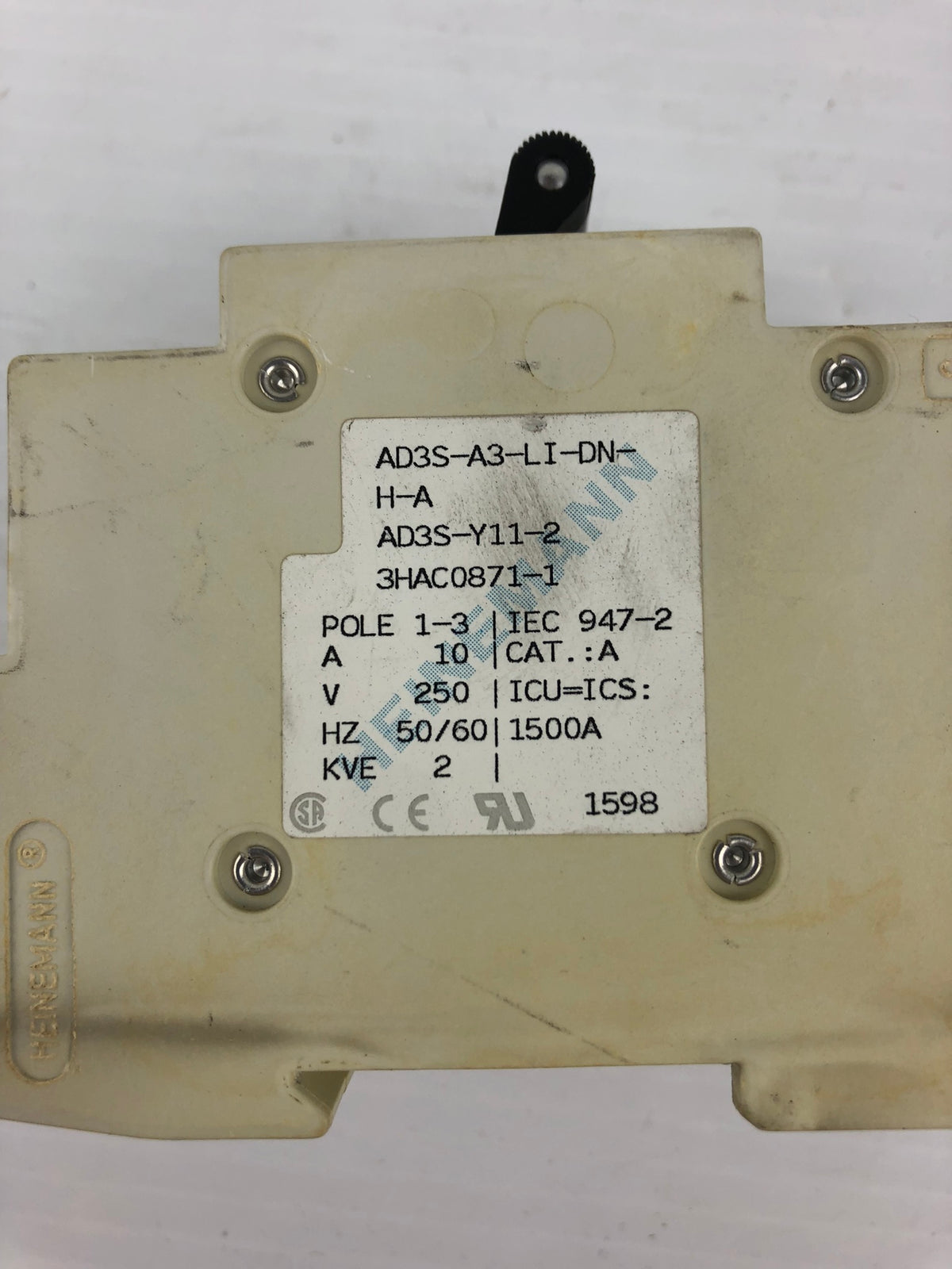 Heinemann AD3S-A3-LI-DN-H-A Circuit Breaker 3 Pole AD3S-Y11-2 3HAC0871-1