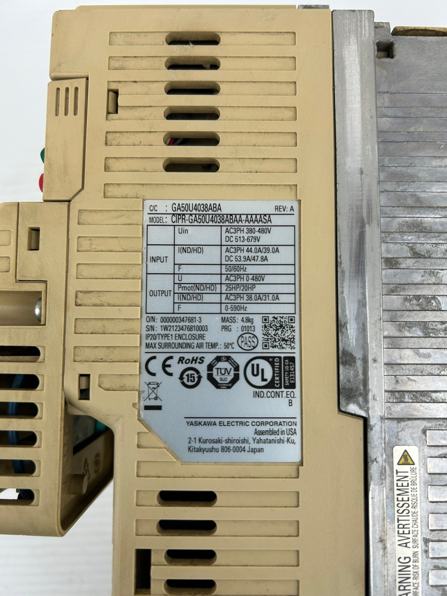 Yaskawa Electric CIPR-GA50U4038ABAA-AAAASA Industrial AC Drive Rev A GA500