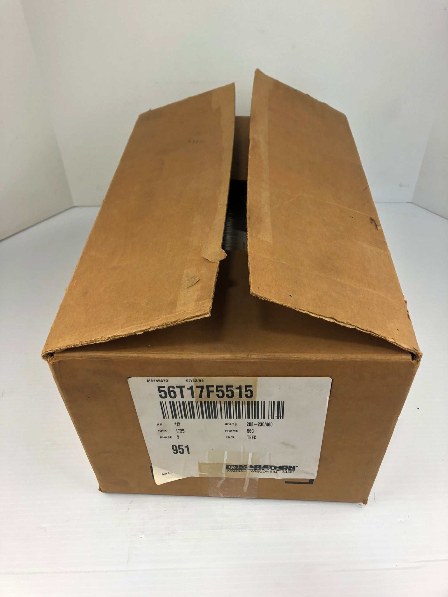 Marathon 56T17F5515 Electric Motor 1/2 HP 1725 RPM 3 Phase 208-230/460V 951