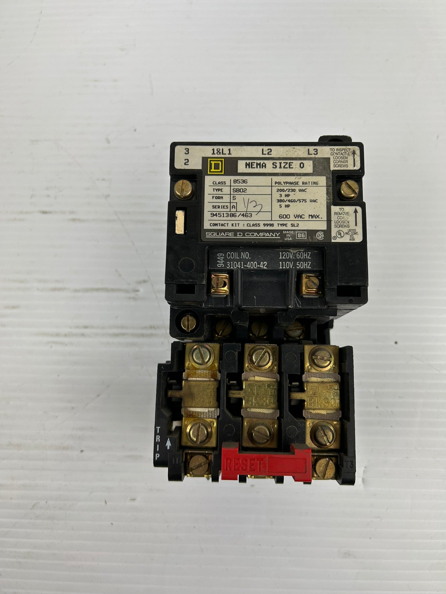 Square D 8536 SB02 Series A Starter Nema Size 0 with Overload Thermal Relays