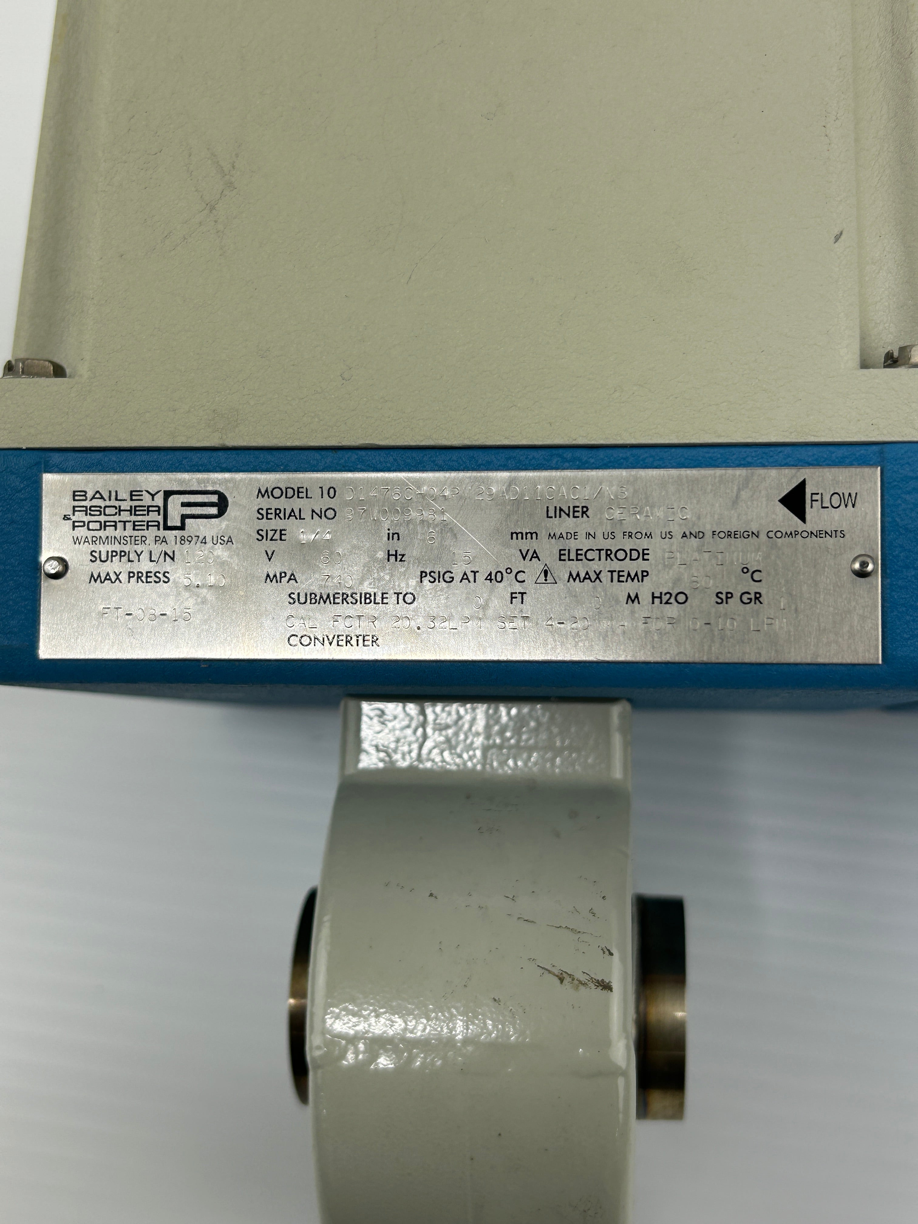 ABB Bailey Fischer & Porter 10D1476CH04PM29AD11CAC1/NS Flow Meter 1/4" 15VA