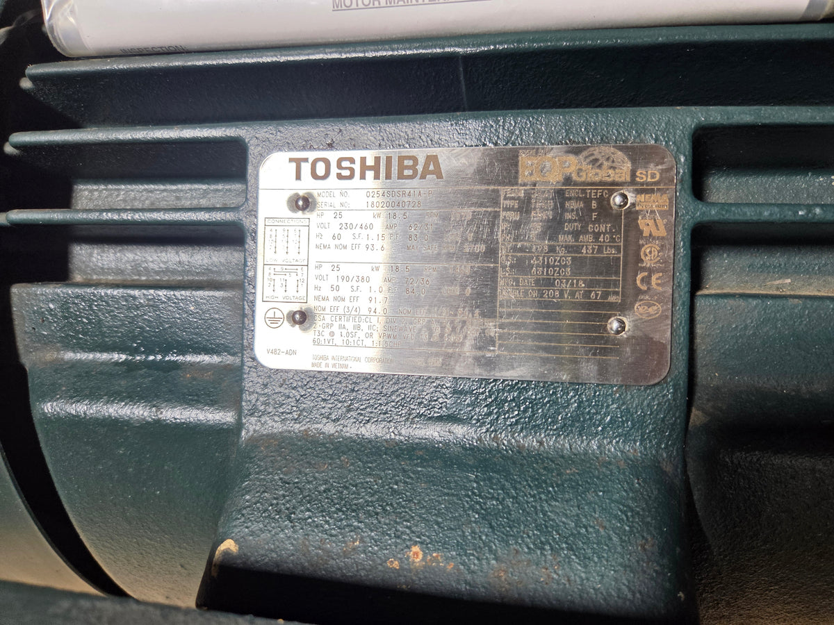 Toshiba 0254SDSR41A-P 25HP 3PH AC Motor 230/460V 1770 RPM Severe Duty 284T