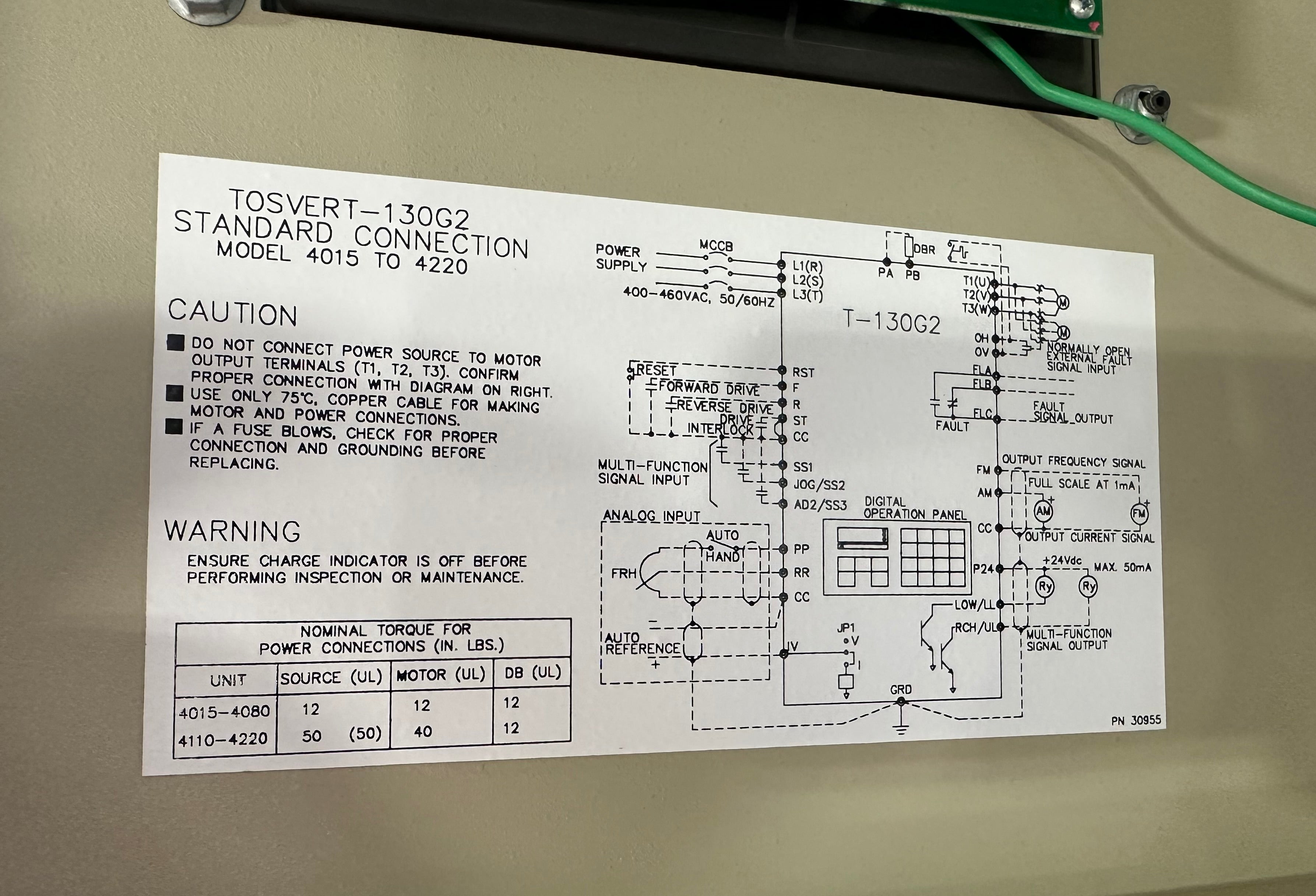 Toshiba Tosvert-130 G2 Transistor Inverter 22 KVA 460 V 33 Amps 20 HP