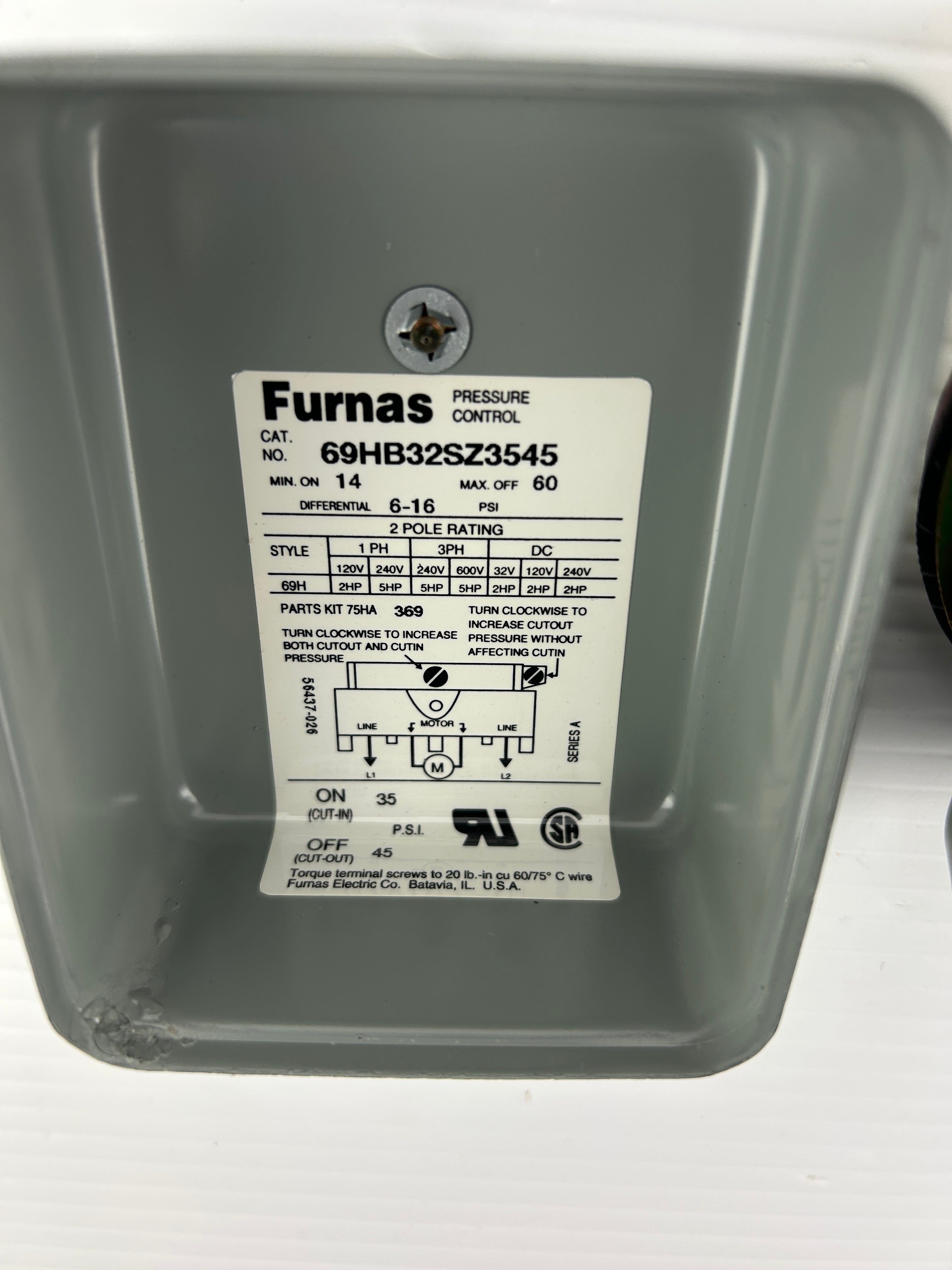 Furnas 69HB32SZ3545 Pressure Control Series A 2 Pole