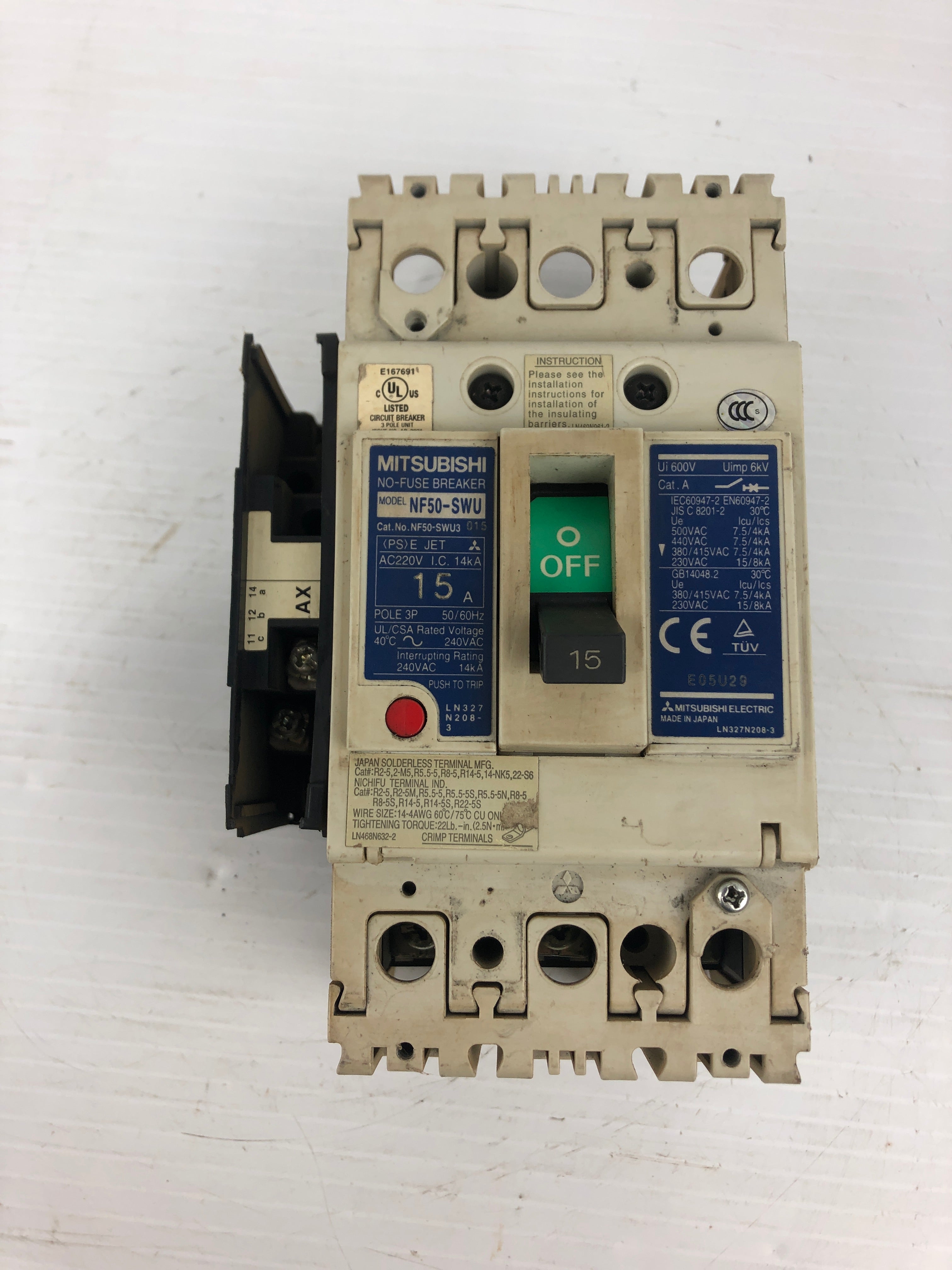 Mitsubishi NF50-SWU No-Fuse Breaker 15A 3P 50/60Hz