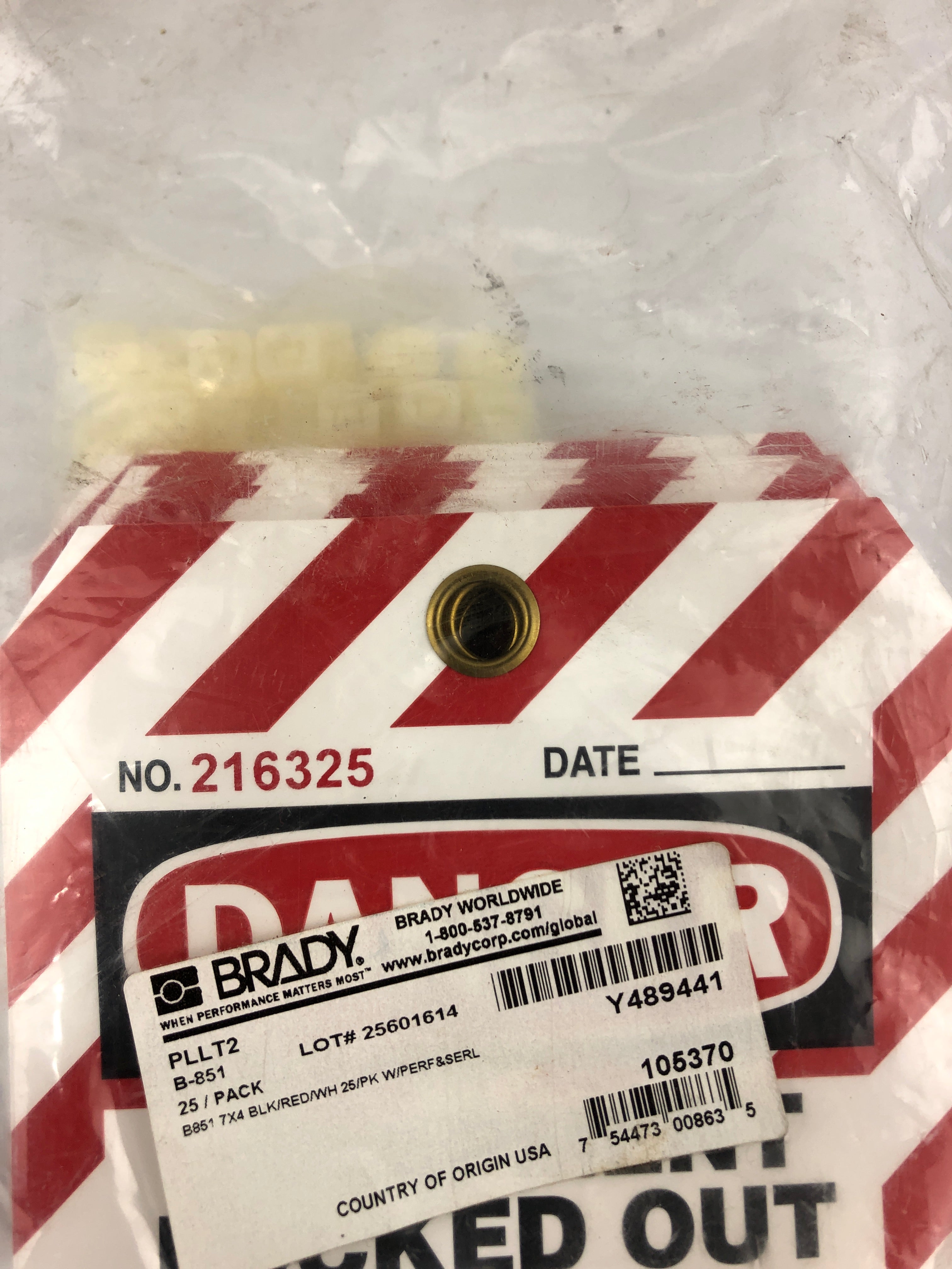 Brady 105370 "Danger Lock Out" Tag with Zip Ties - Lot of 25