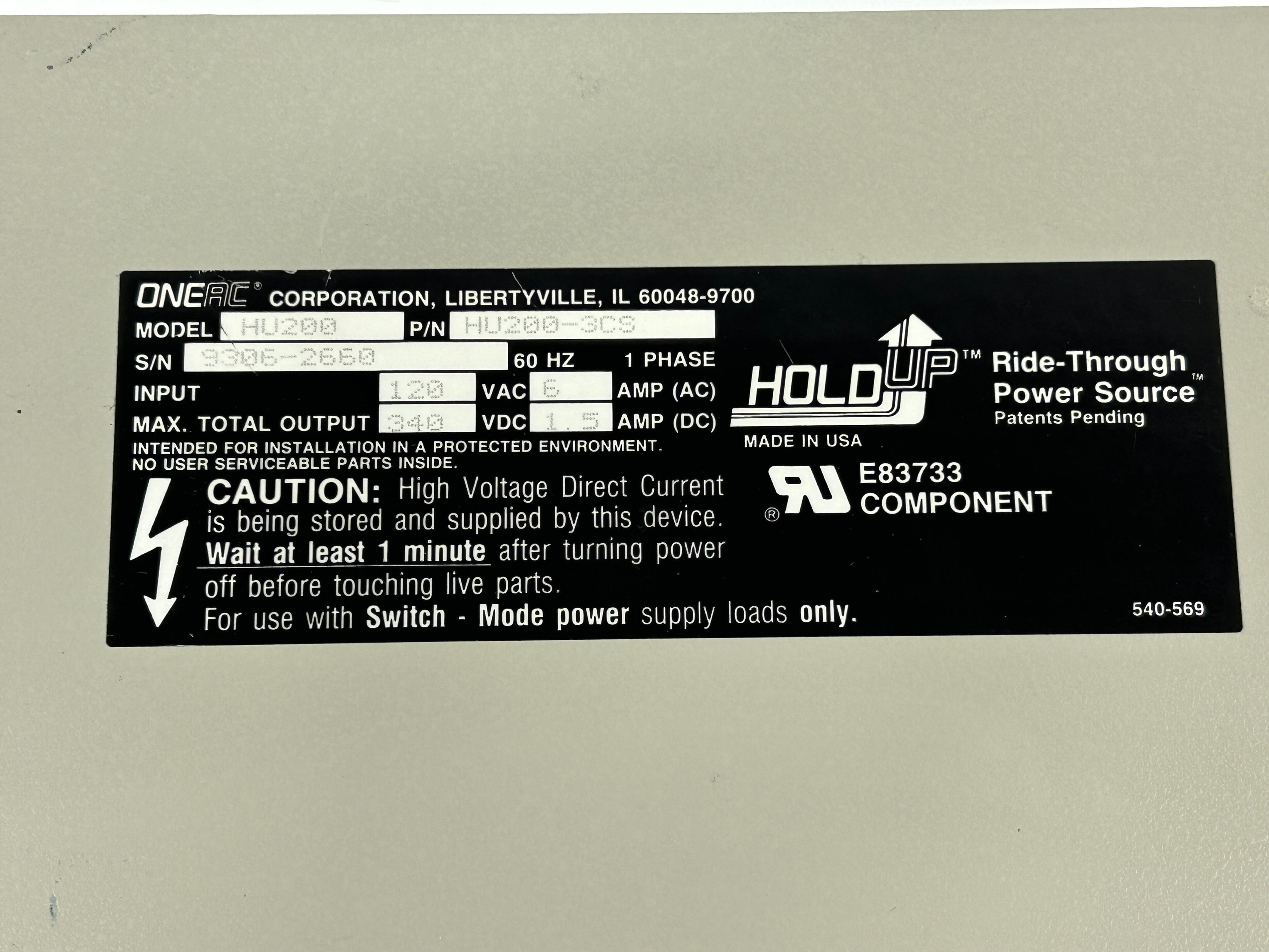 OneAC HU200 Ride-Through Power Source Power Supply Hold Up HU200-3CS