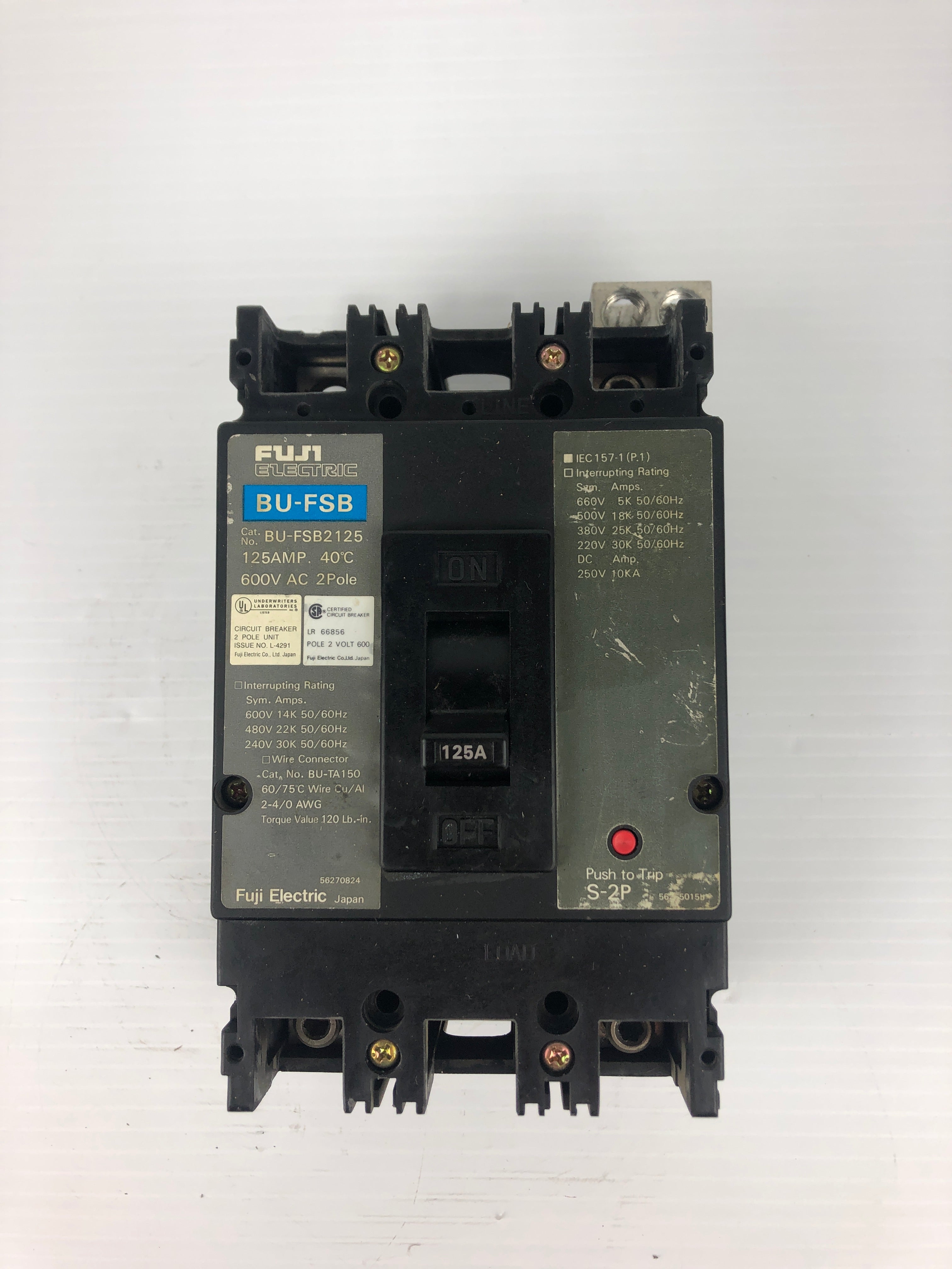 Fuji Electric BU-FSB2125 Circuit Breaker 2P 125A 600V 50/60Hz