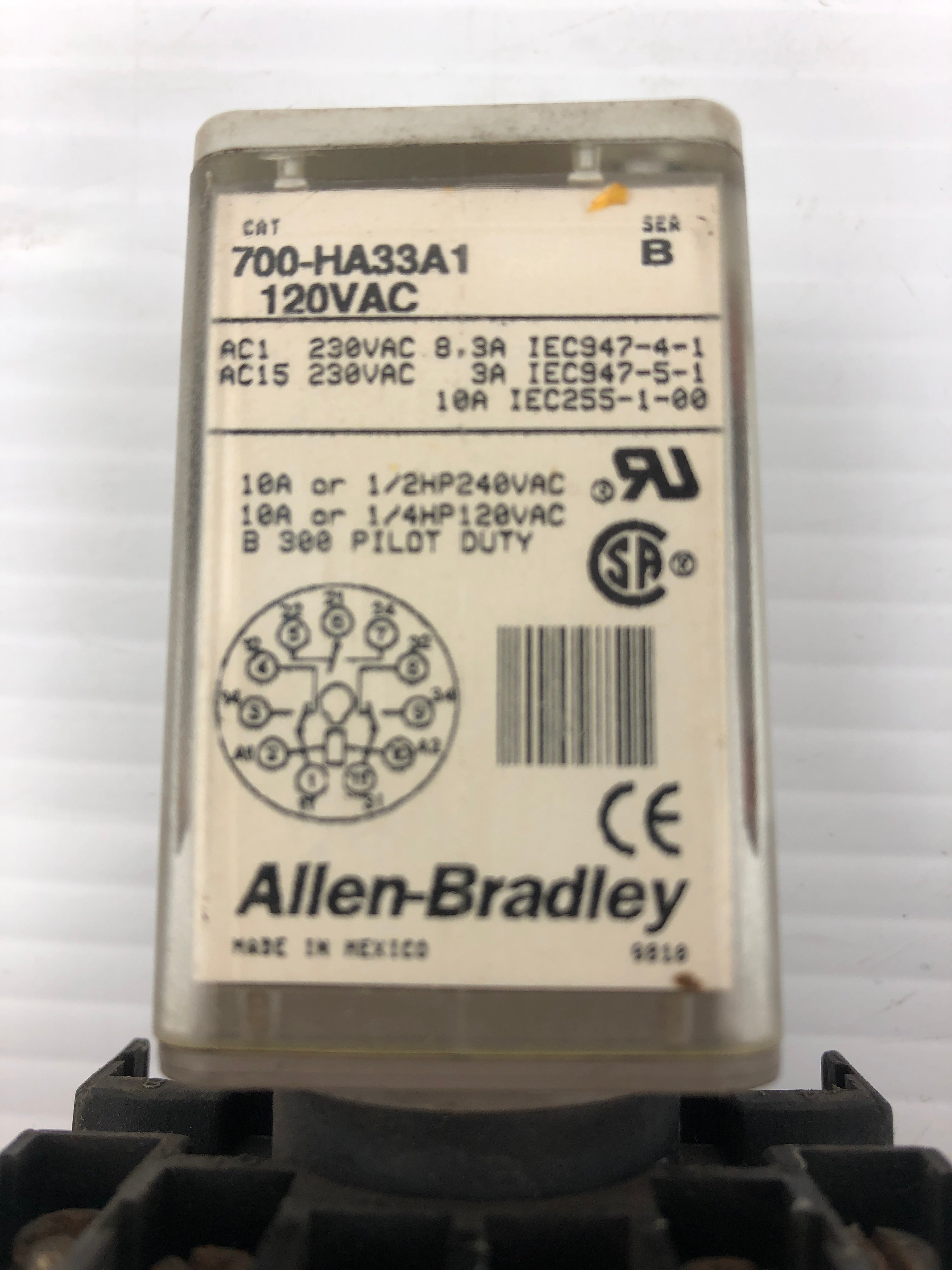 Allen-Bradley 700-HA33A1 Series B Relay with Base 120VAC