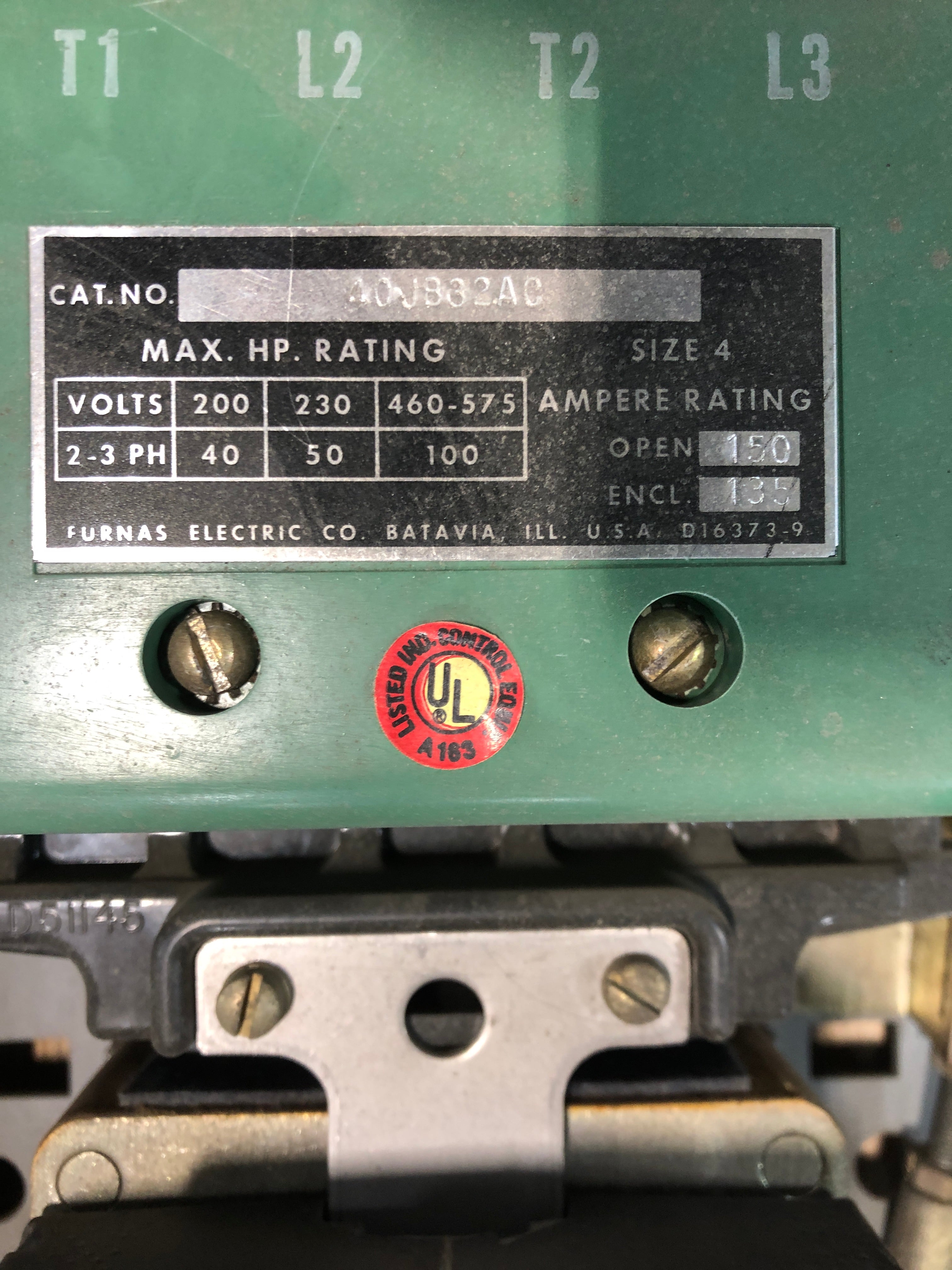 Furnas Electric 40JB32AC Contactor Size 4