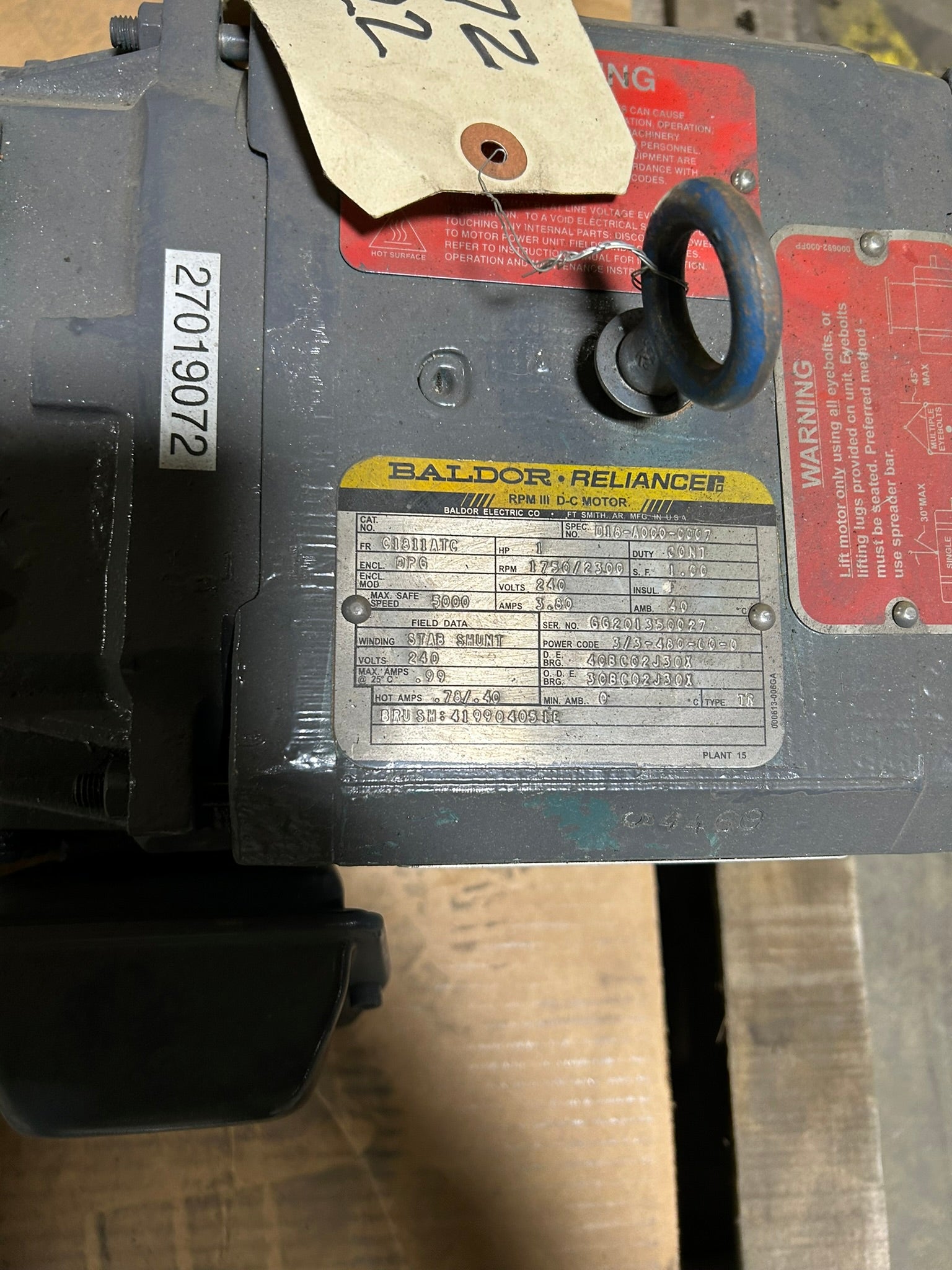 Baldor Reliance 018-A000-0007 Electric Motor with Tamagawa 800123-R FA-Solver