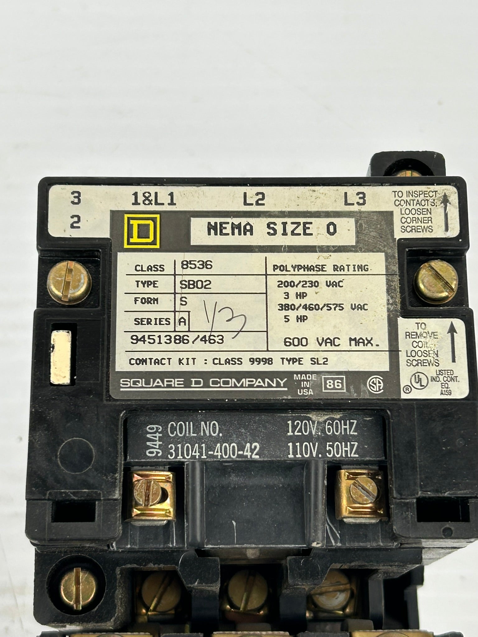 Square D 8536 SB02 Series A Starter Nema Size 0 with Overload Thermal Relays
