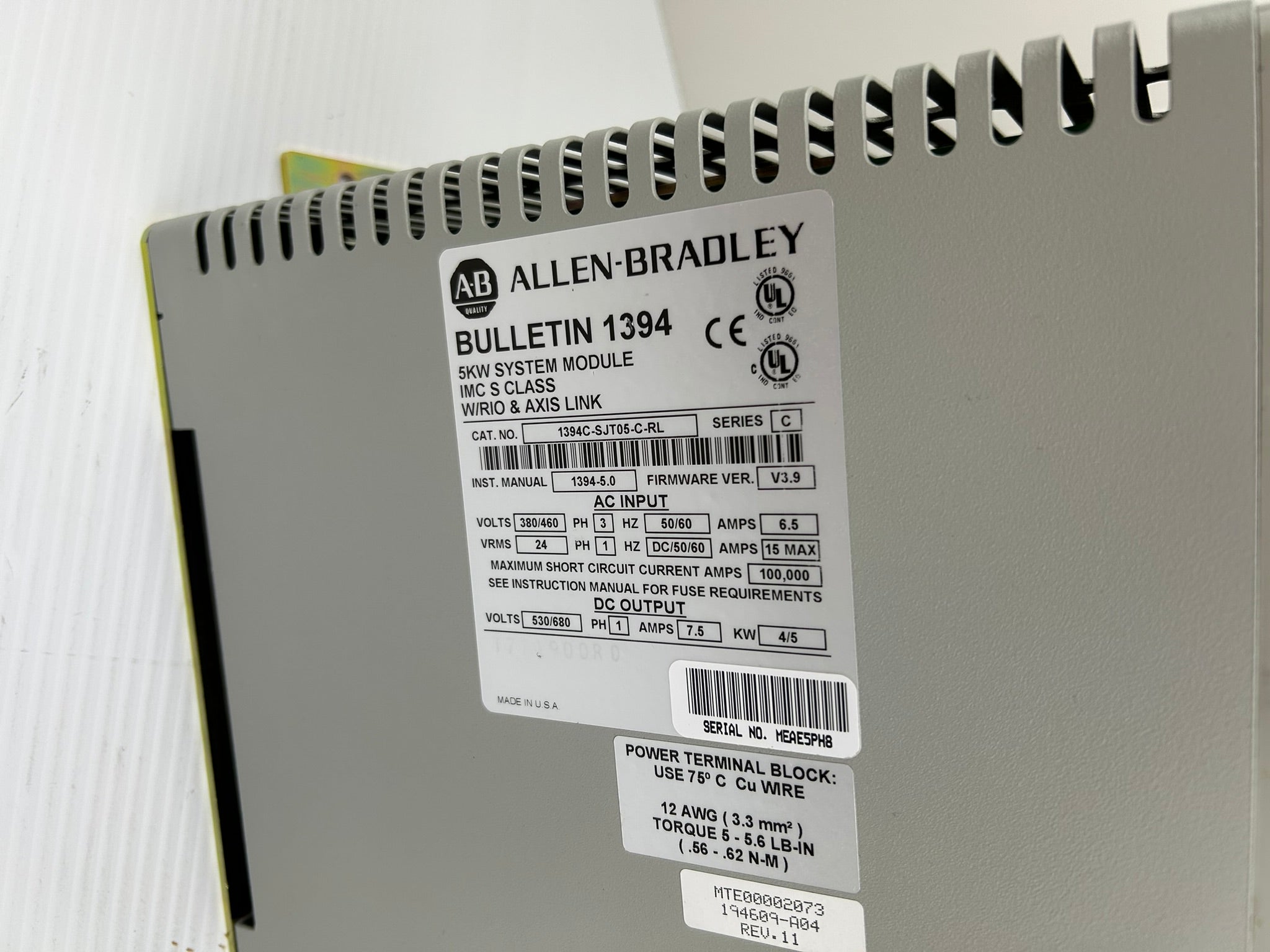 Allen Bradley 1394 Digital Servo Controller 1394C-SJT05-C-RL 5kW System Module