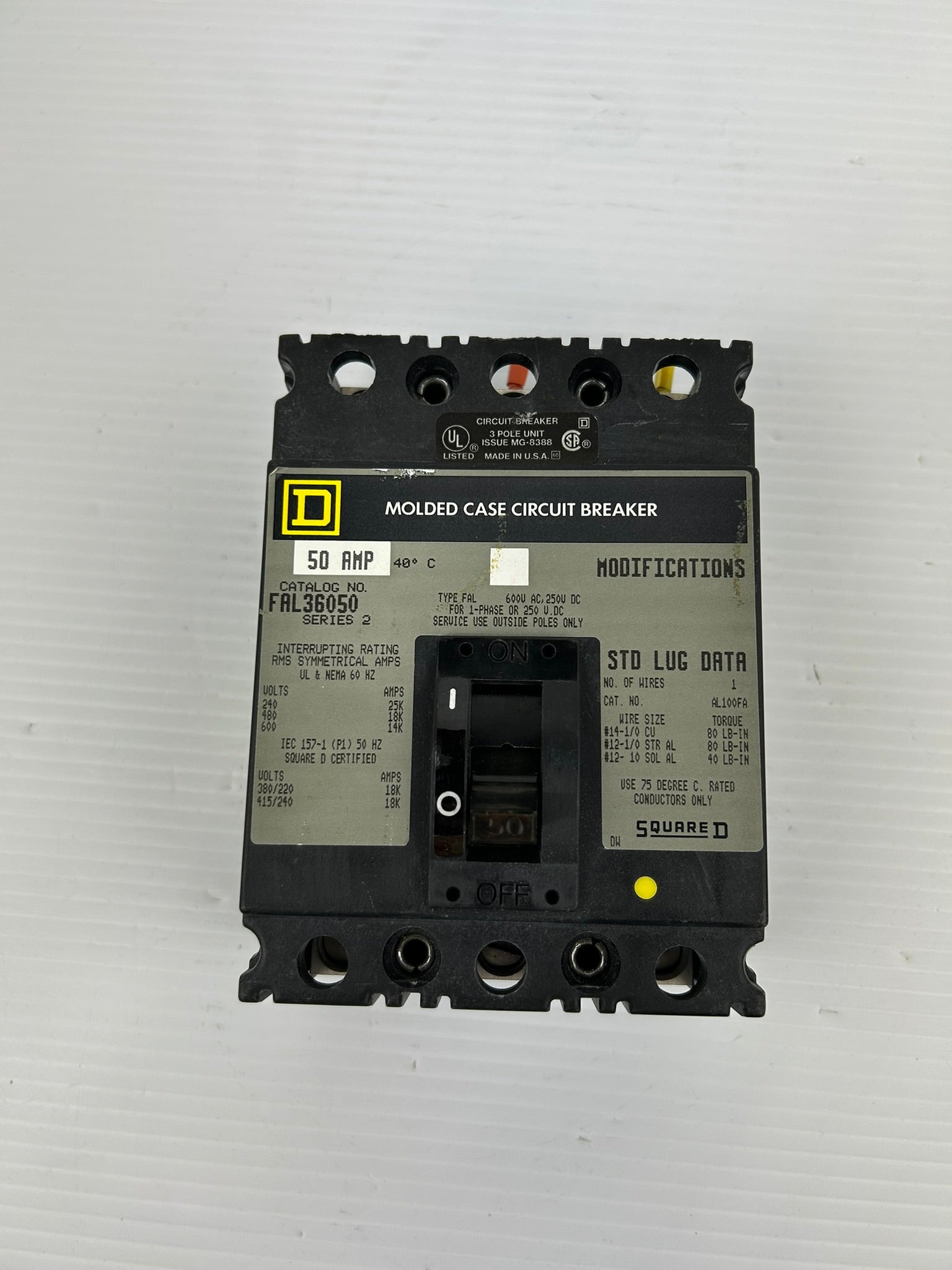 Square D FAL36050 Molded Case Circuit Breaker 50 Amp Series 2