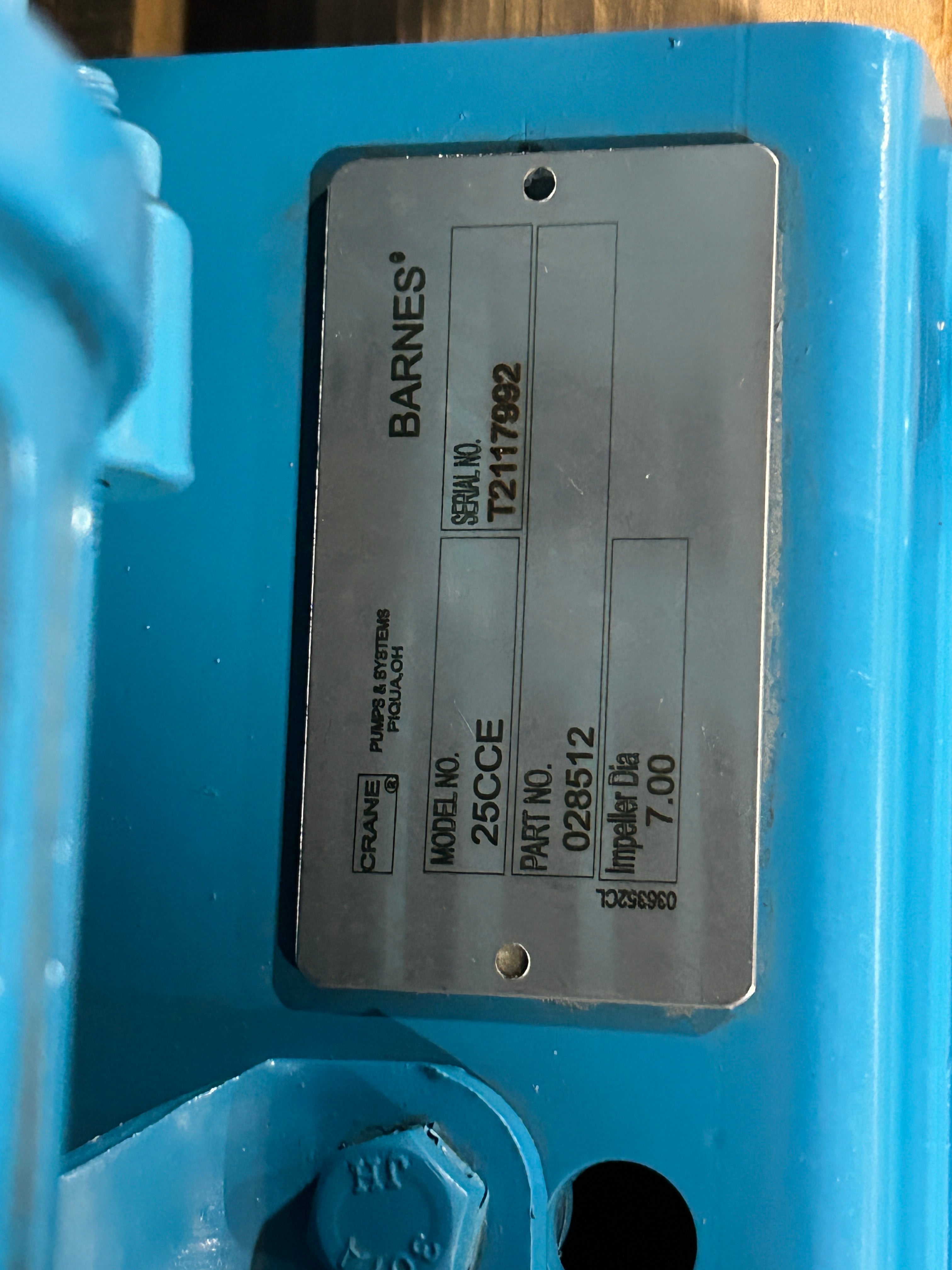 Crane Barnes 25CCE 15HP Centrifugal Pump US Motors 200-230/460V 3PH 028512 NOS