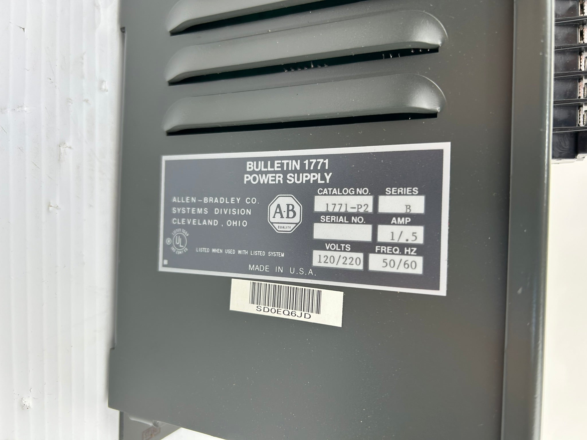 Allen Bradley 1771-P2 Power Supply Series B Input 75VA