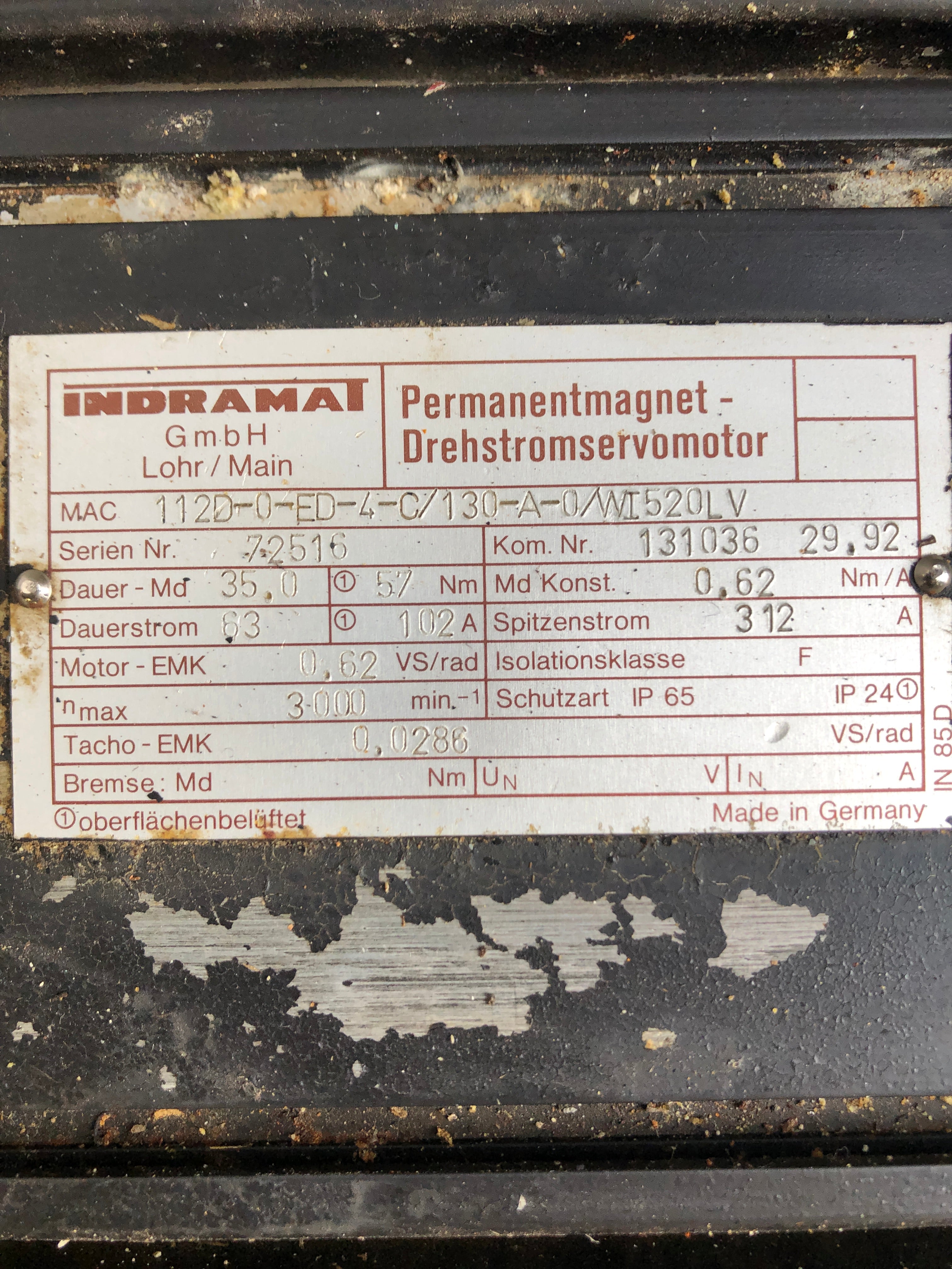 Indramat 112D-0-ED-4-C/130-A-0/WI520LV Permanentmagnent-Drehstromservomotor