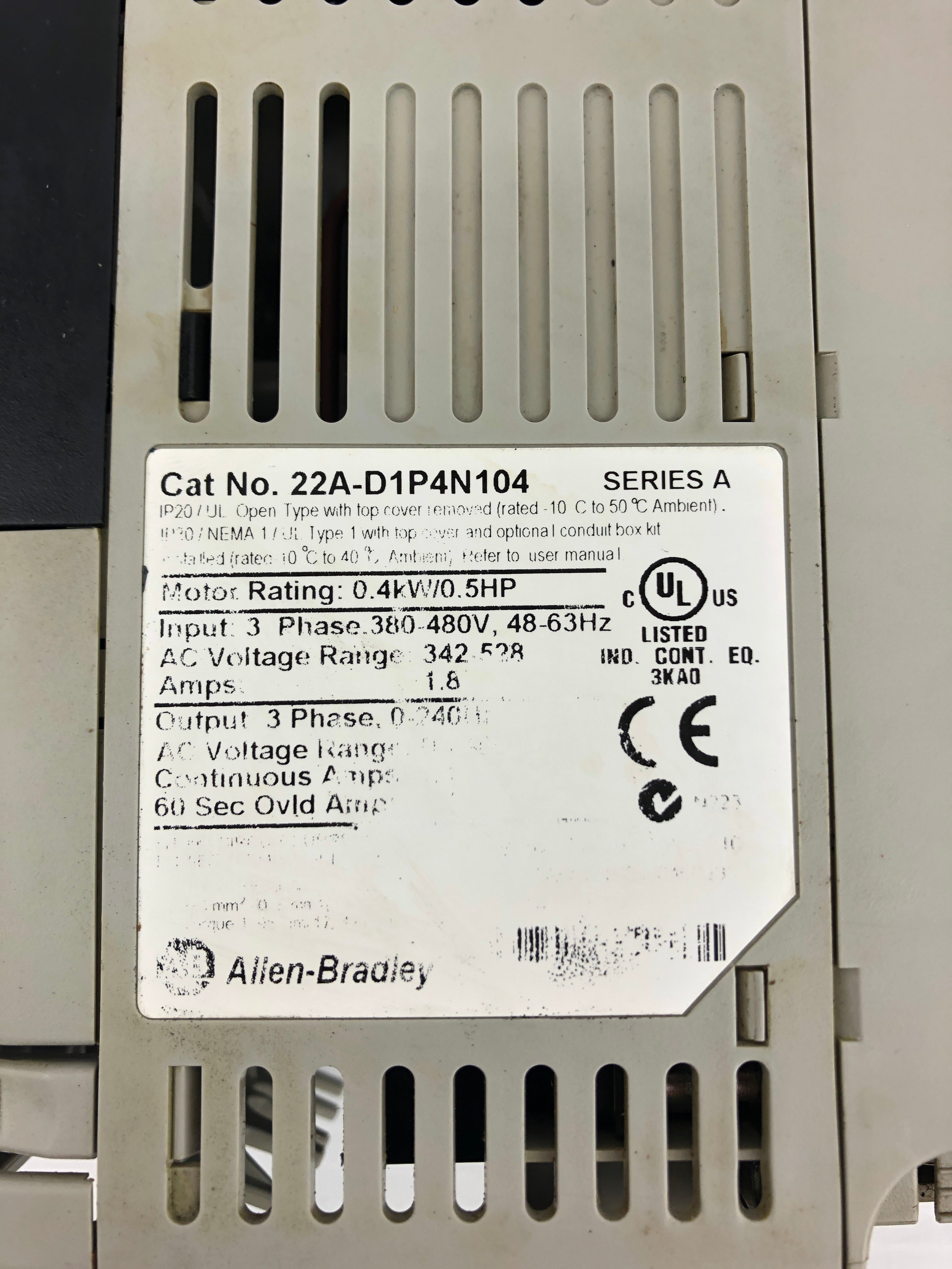 Allen Bradley 22A-D1P4N104 PoweFlex 4 Series A Drive
