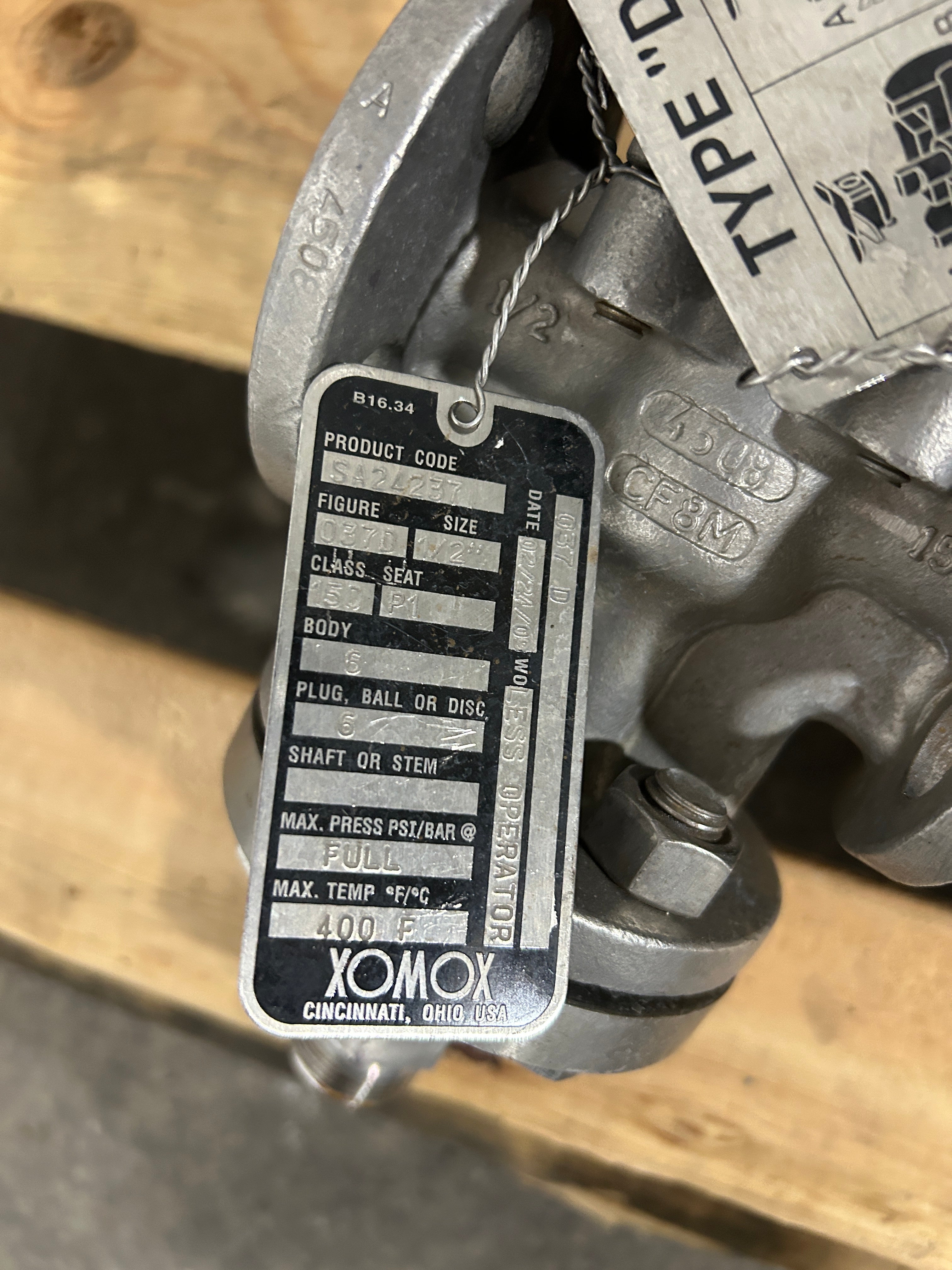 Worcester McCanna Series 75 Actuator 12 75 WD3120A 225 in.-lbs. Xomox 037D Valve