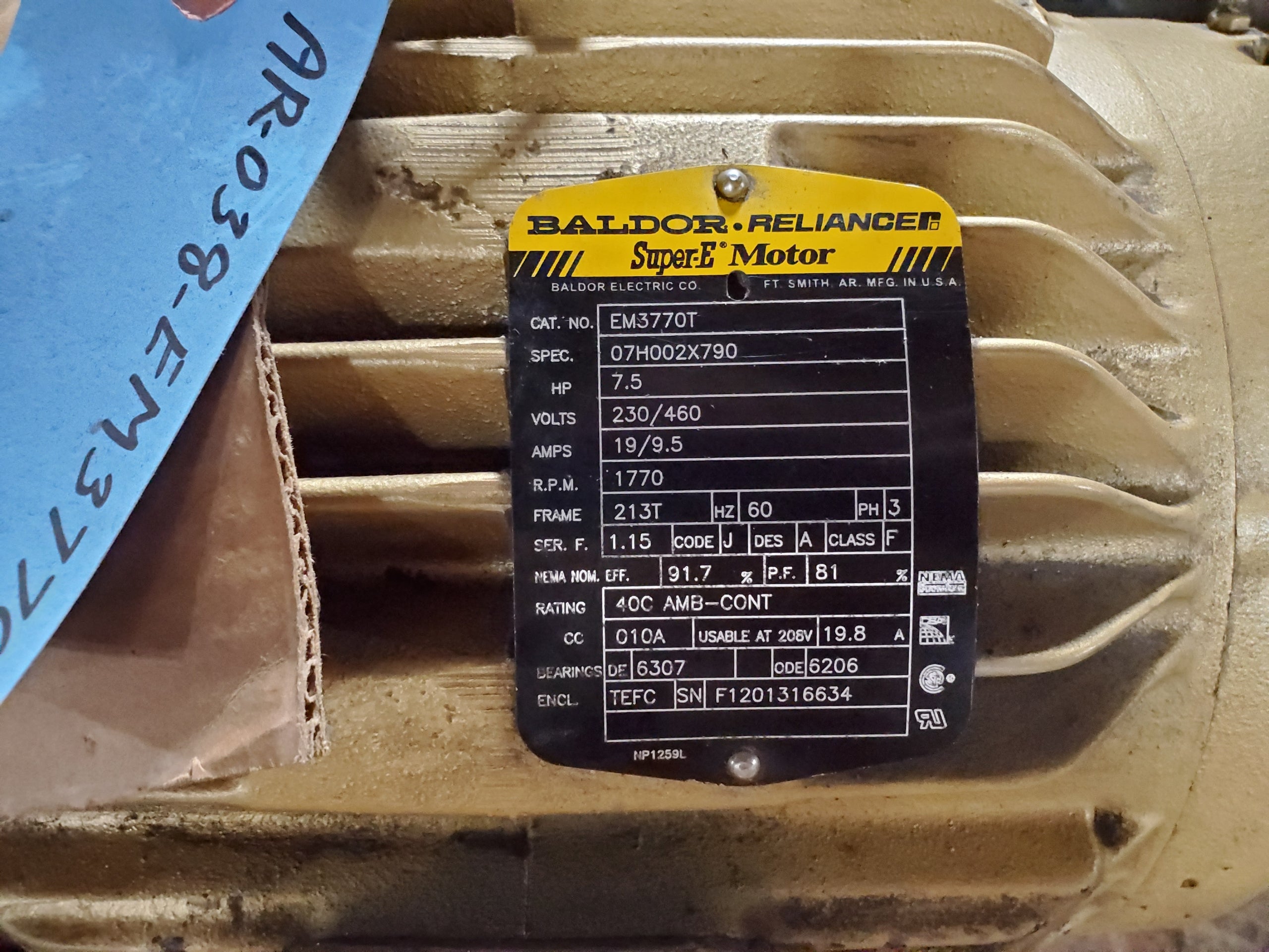 Baldor EM3770T Super E-Motor 7.5 HP 3PH 1770 RPM 230/460V 213T