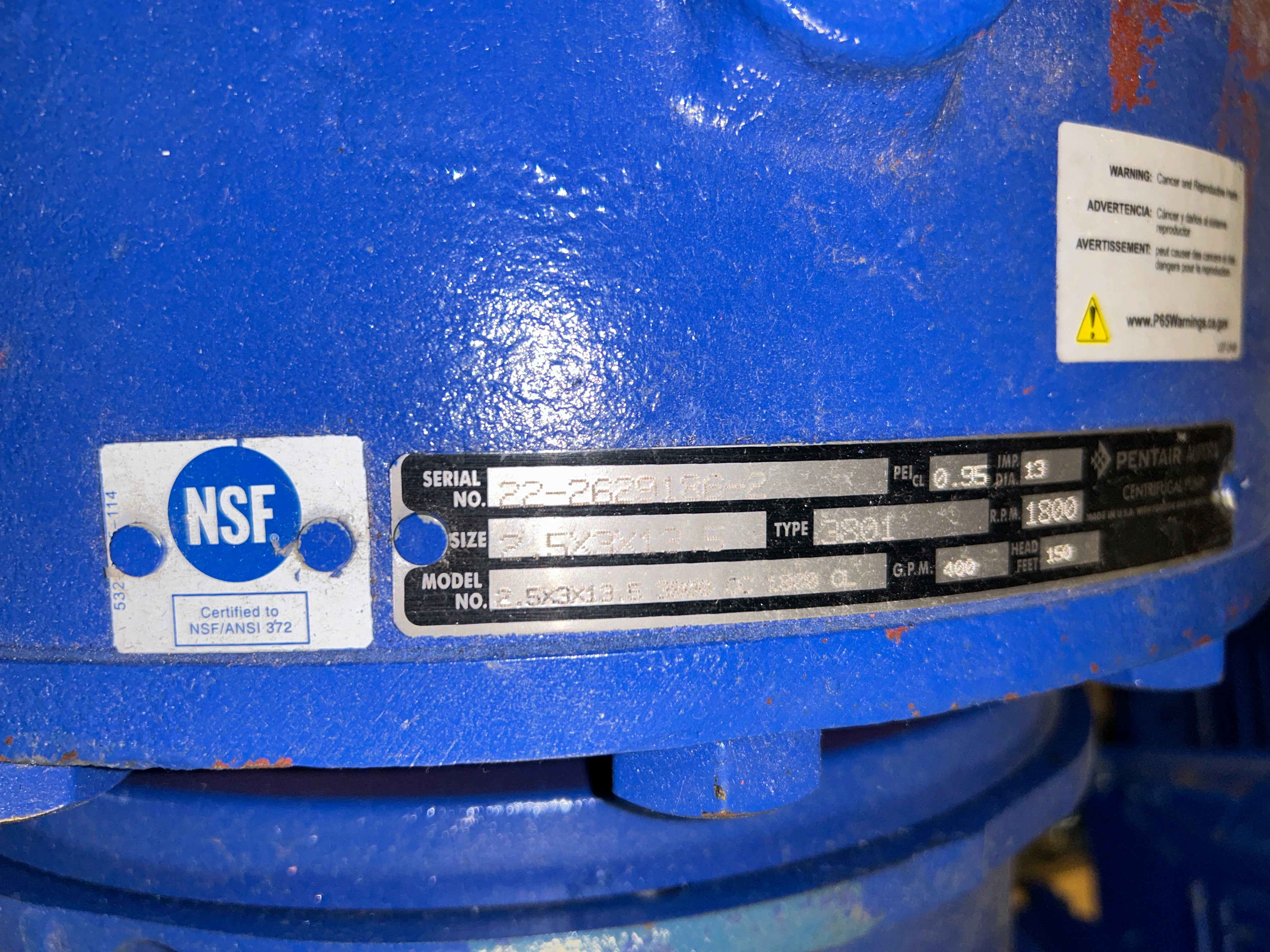 Pentair Aurora 3801 Centrifugal Pump 2.5x3x13.5 400 GPM with Weg Motor 25HP