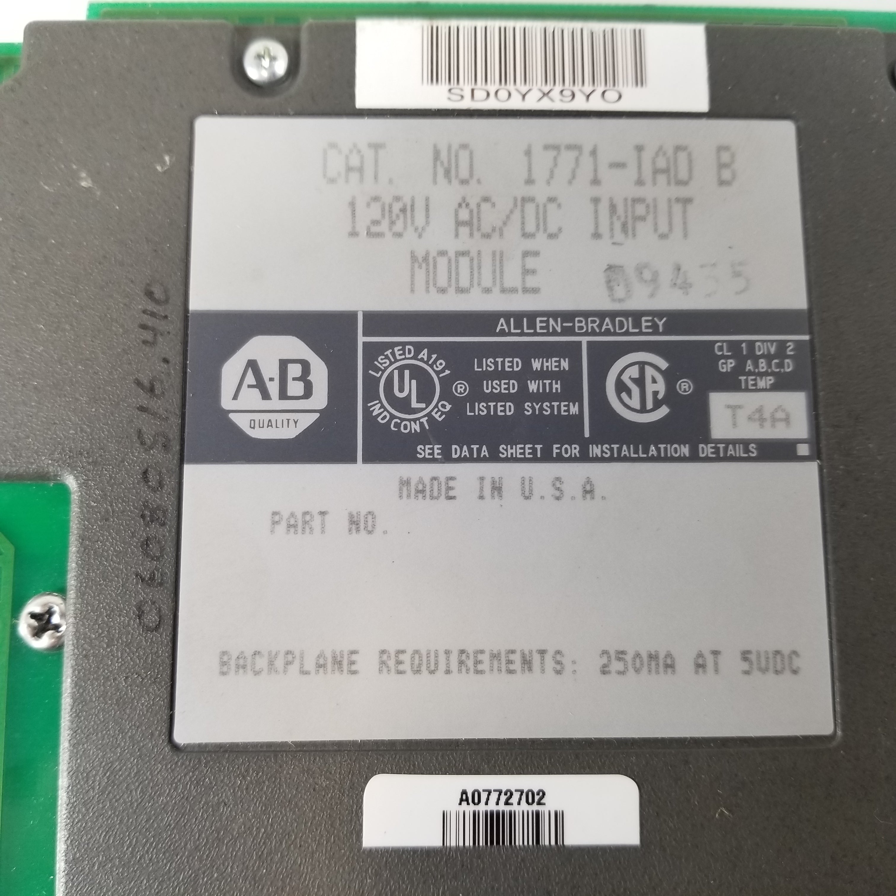 Allen-Bradley 1771-IAD B AC/DC Input PLC Module